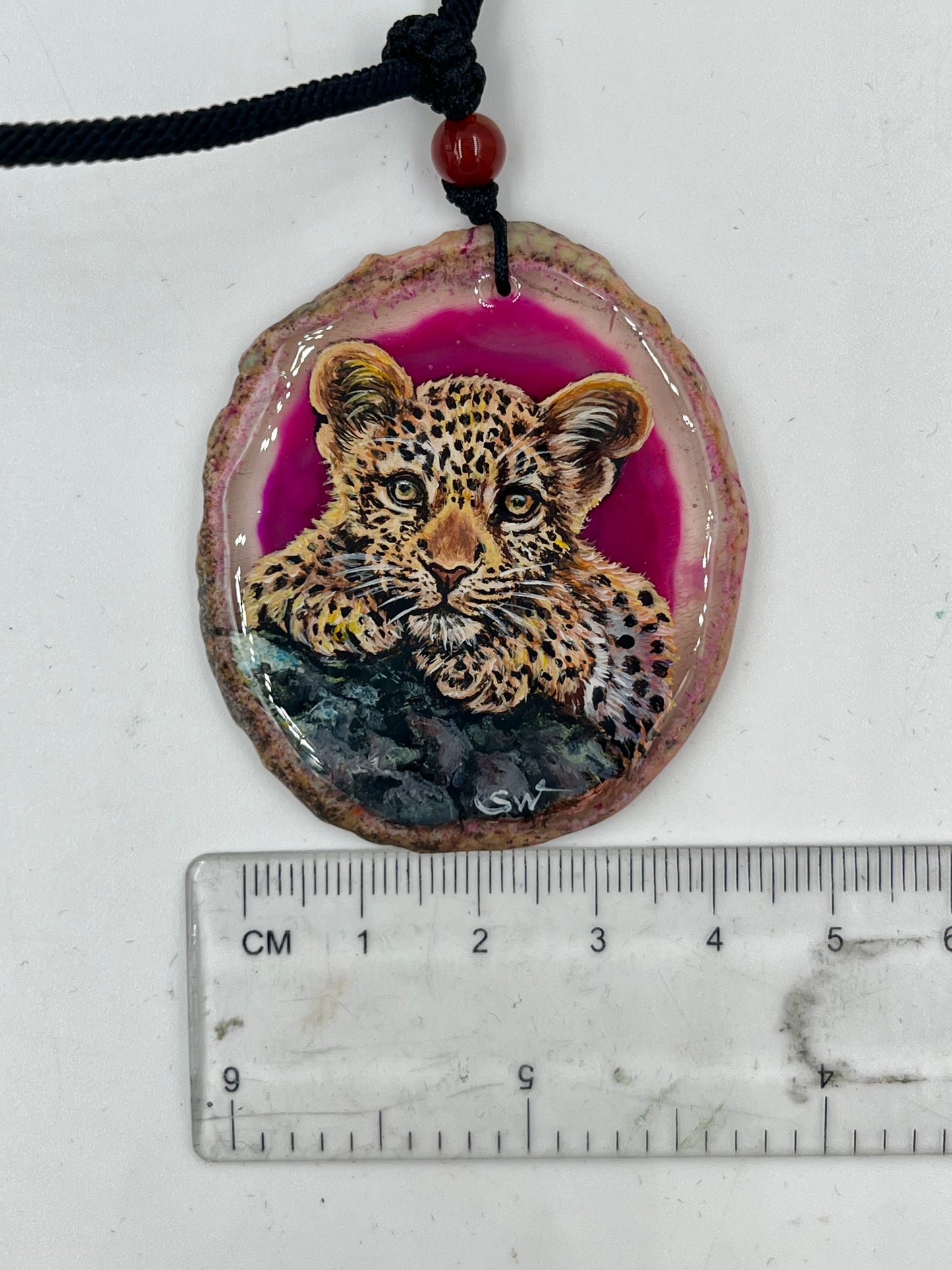 Einzigartige Anhänger /Der Leopardbaby/Achat/Hand bemalt Juwelen und tragbare Kunst /Natur Schmuck