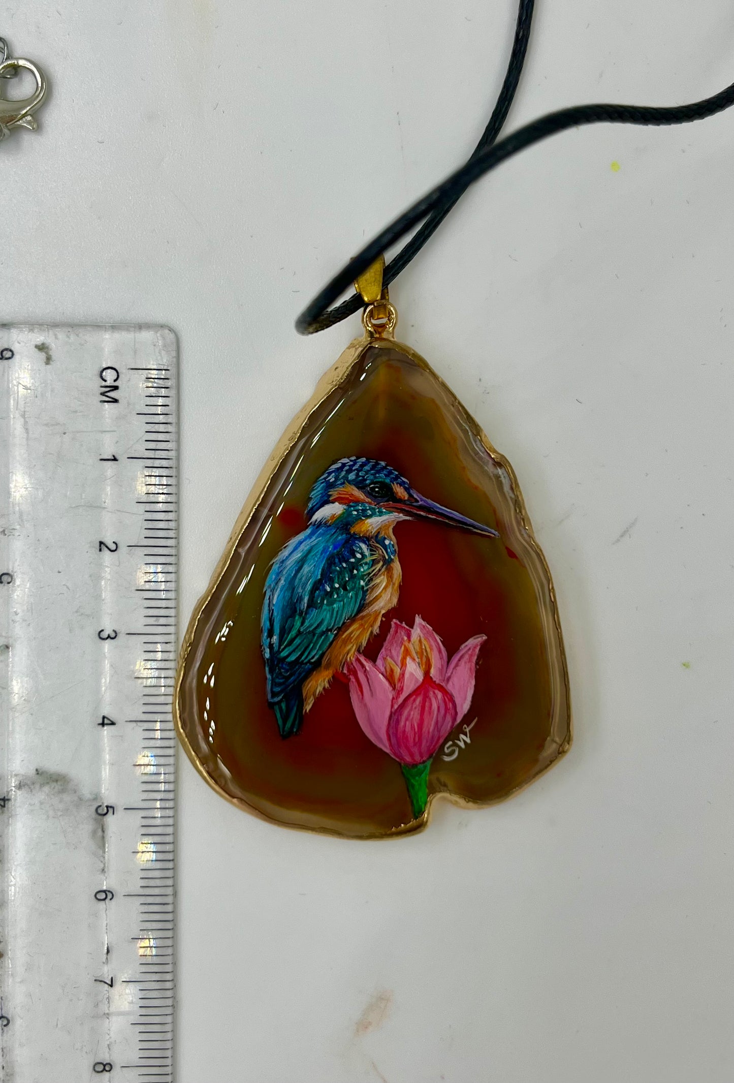 Einzigartige Anhänger /der Eisvogel /Achat/Hand bemalt