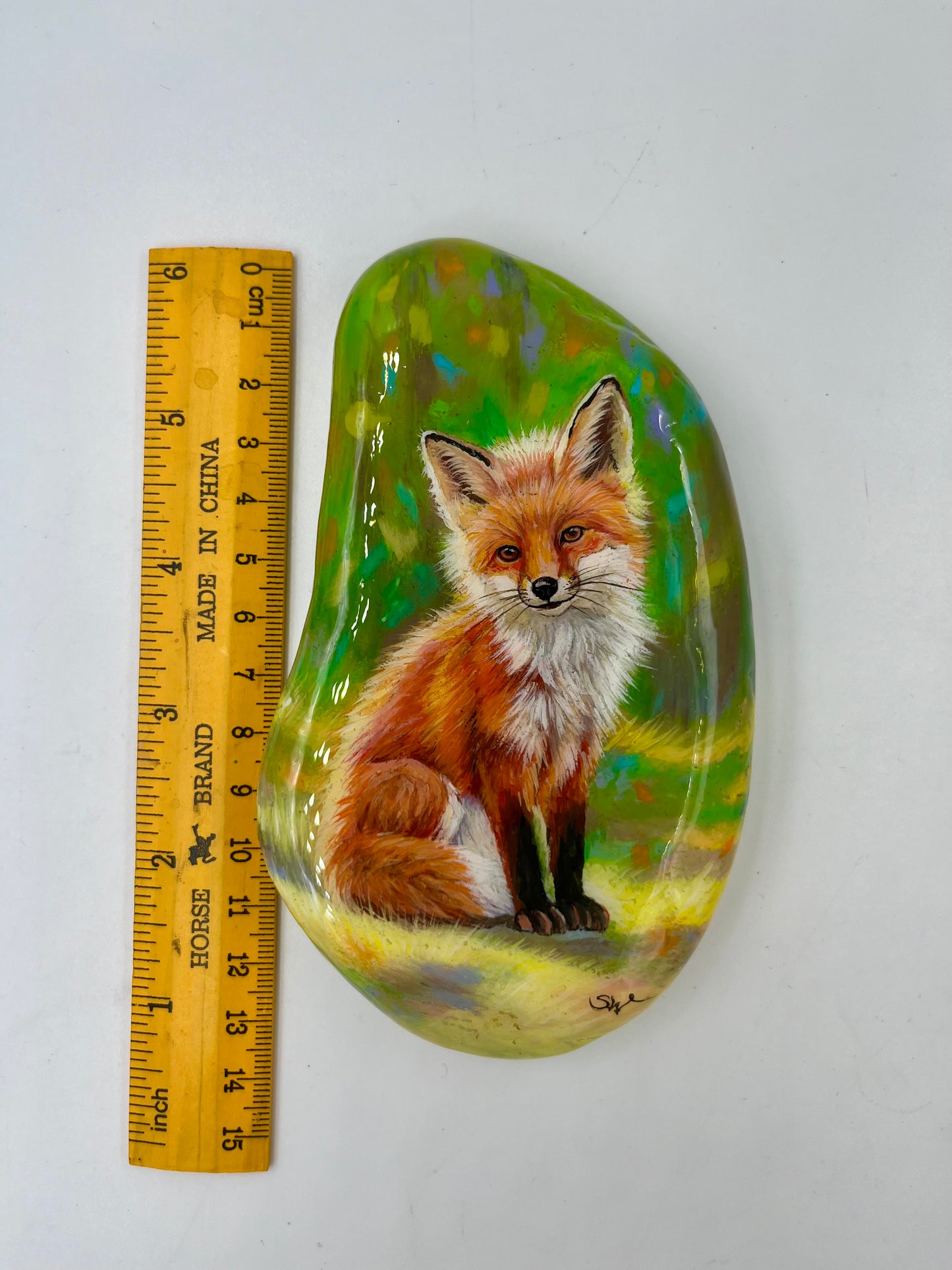 Einzigartig handbemalte Stein/der Fuchs /inklusive Tischstaffelei