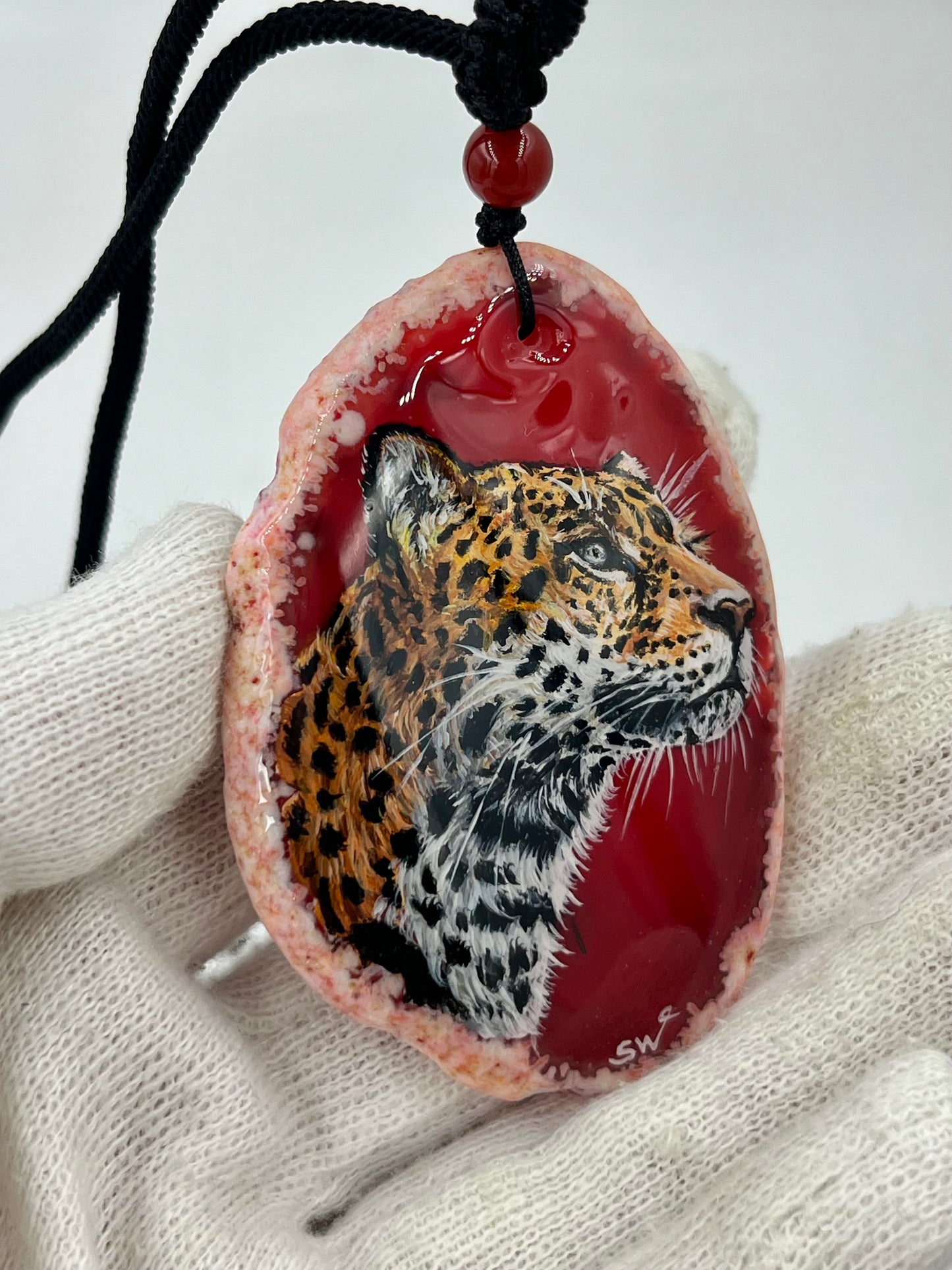 Einzigartige Anhänger /Der Leopard /Achat/Hand bemalt Juwelen und tragbare Kunst /Natur Schmuck