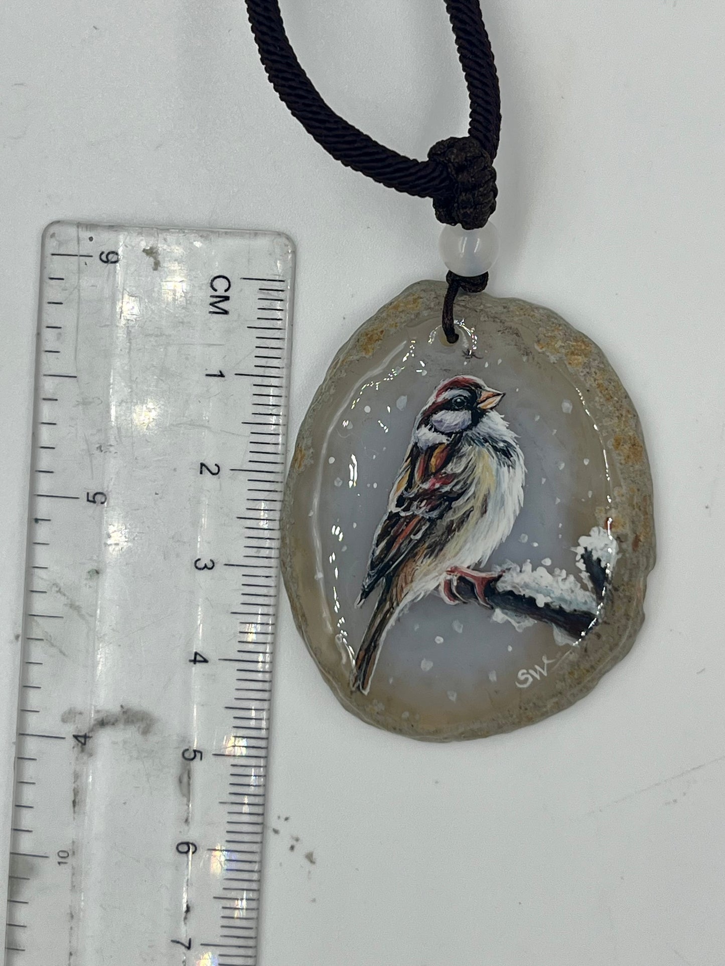 Einzigartige Anhänger /Der Spatz/Achat/Hand bemalt Juwelen und tragbare Kunst /Natur Schmuck