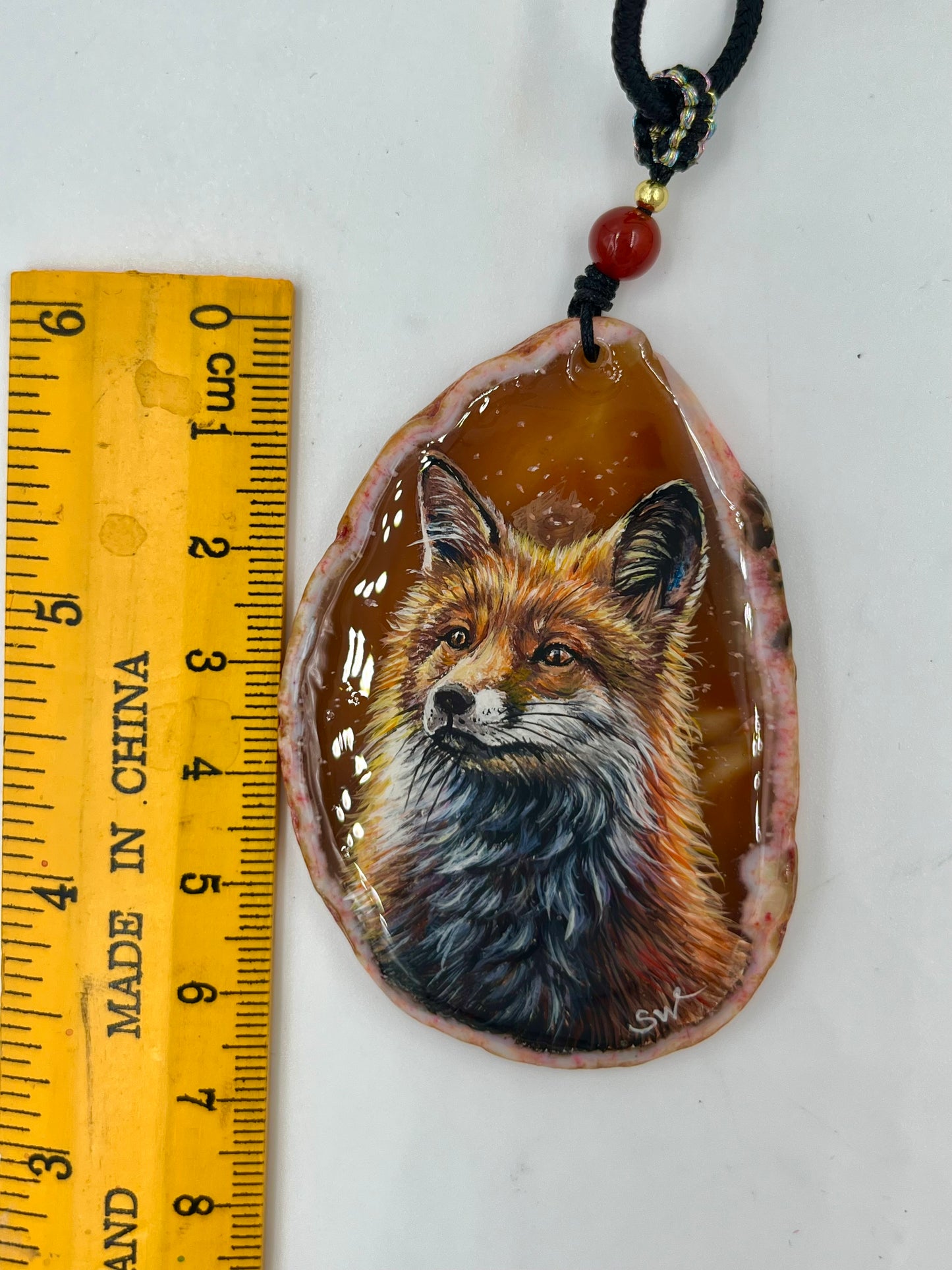 Einzigartige Anhänger /Der Fuchs /Achat/Hand bemalt Juwelen und tragbare Kunst /Natur Schmuck