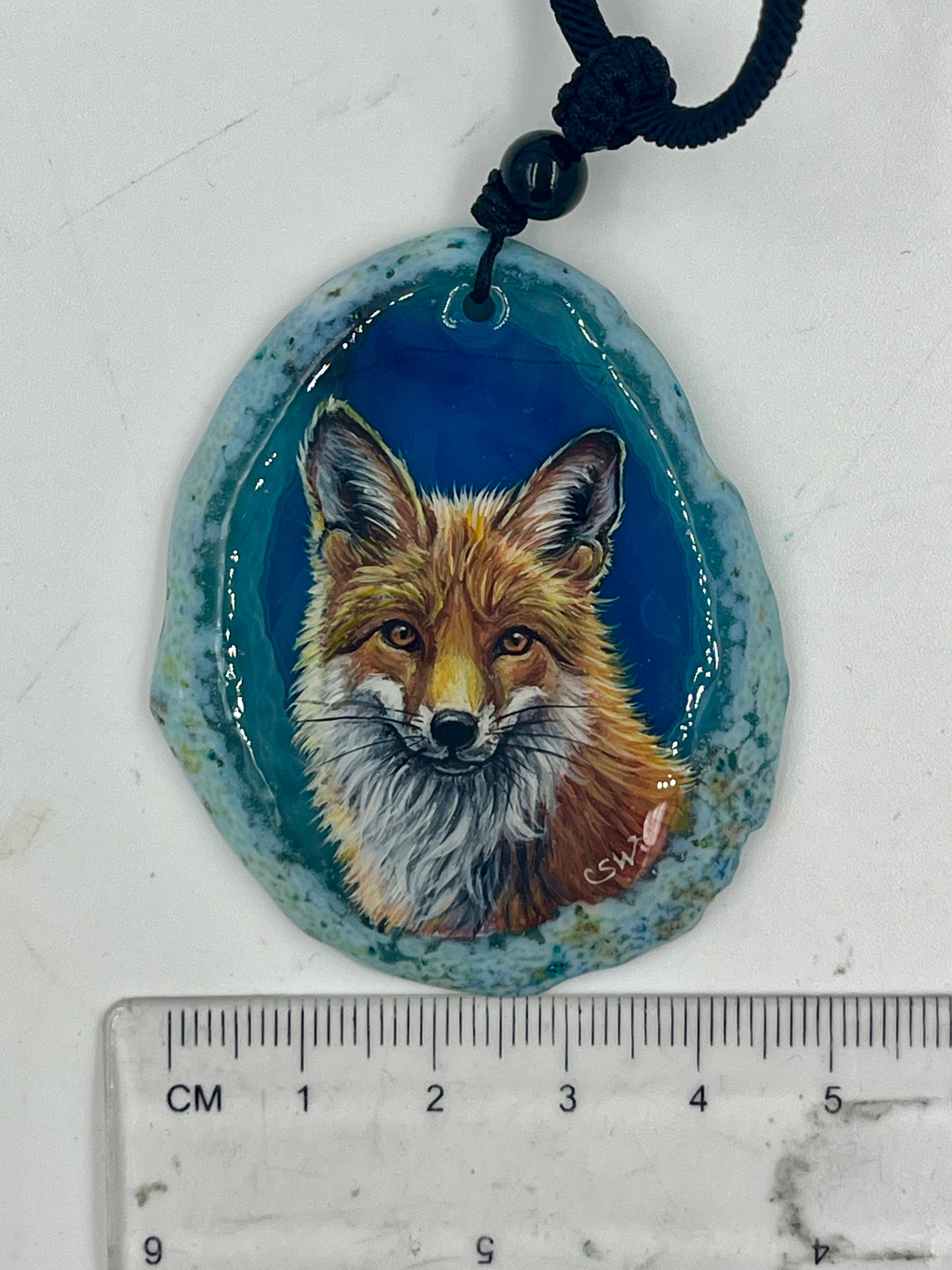 Einzigartige Anhänger /der Fuchs/Achat/Hand bemalt Juwelen und tragbare Kunst /Natur Schmuck