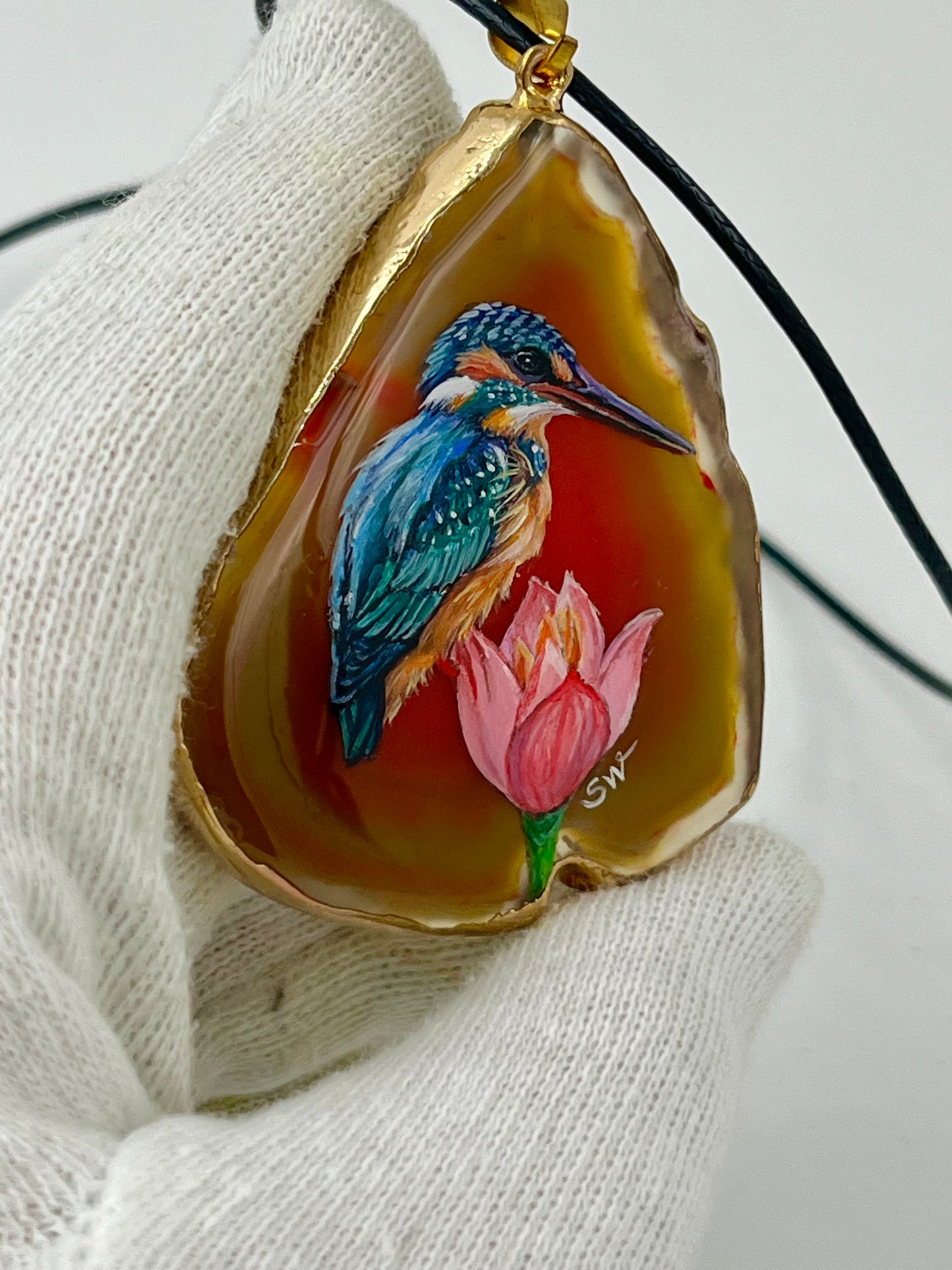 Einzigartige Anhänger /der Eisvogel /Achat/Hand bemalt