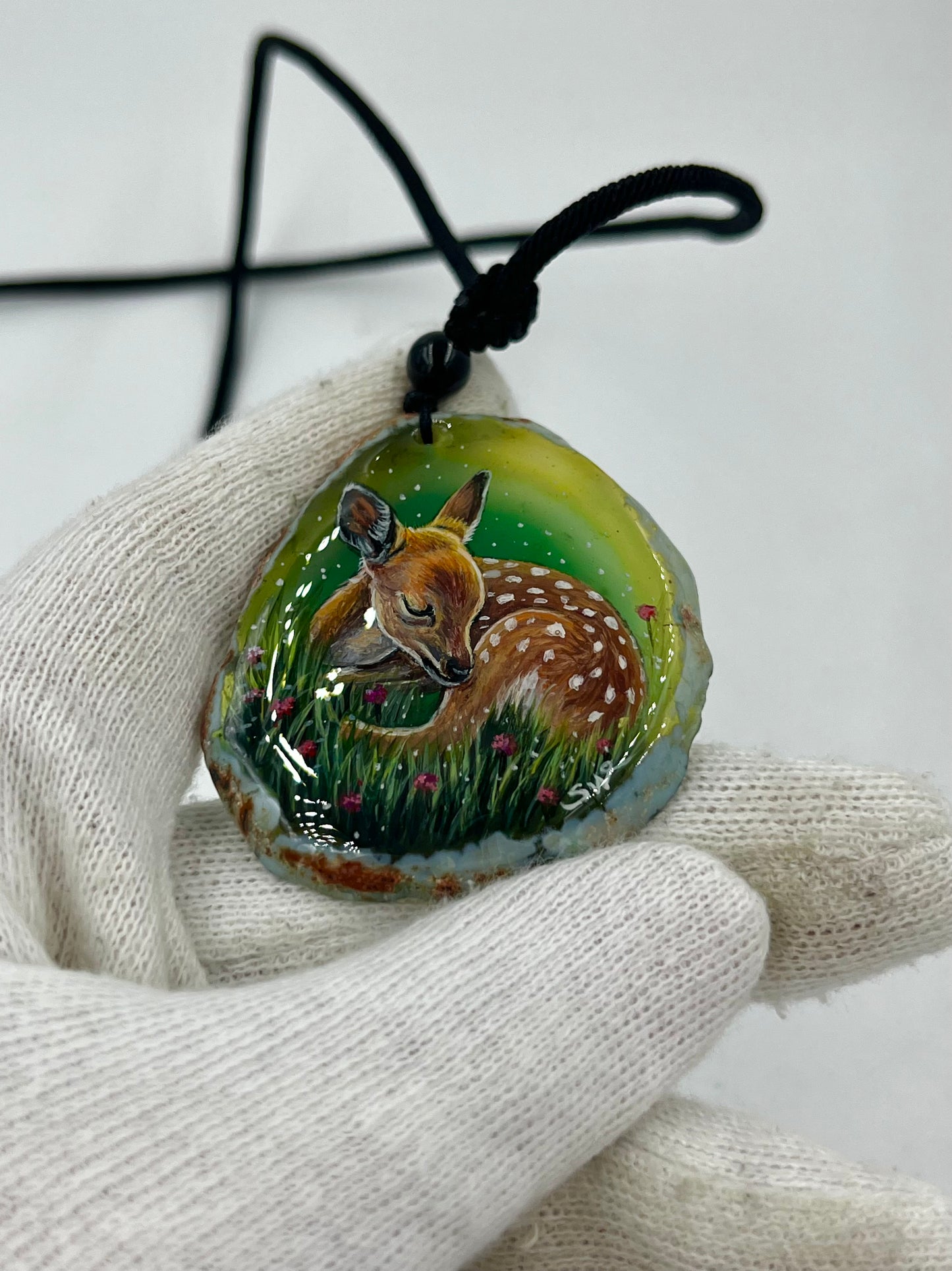 Einzigartige Anhänger /das Reh/Achat/Hand bemalt Juwelen und tragbare Kunst /Natur Schmuck