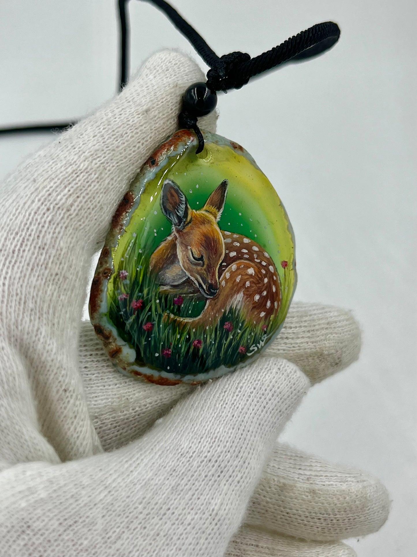 Einzigartige Anhänger /das Reh/Achat/Hand bemalt Juwelen und tragbare Kunst /Natur Schmuck