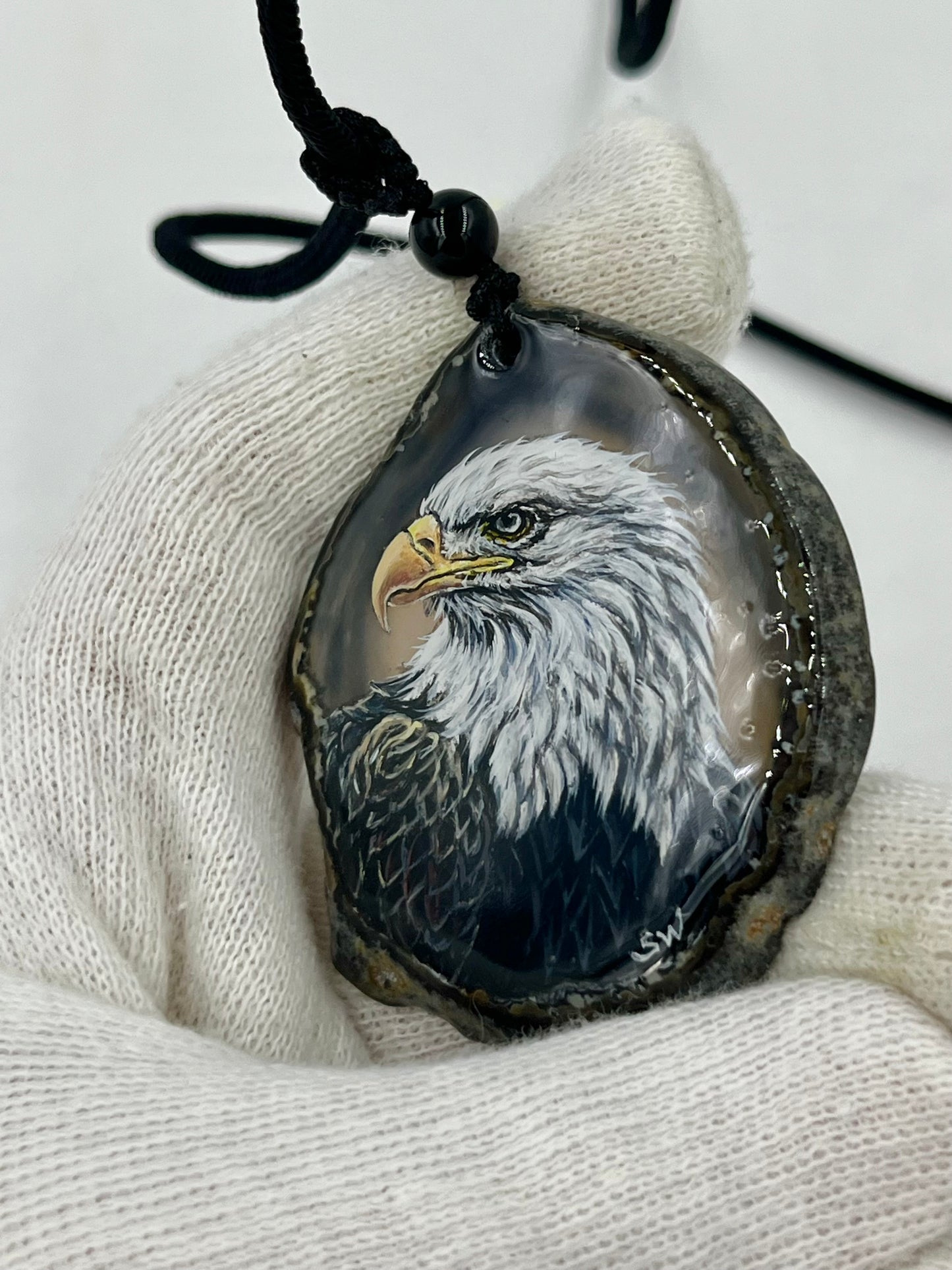Einzigartige Anhänger /Der Adler /Achat/Hand bemalt Juwelen und tragbare Kunst /Natur Schmuck