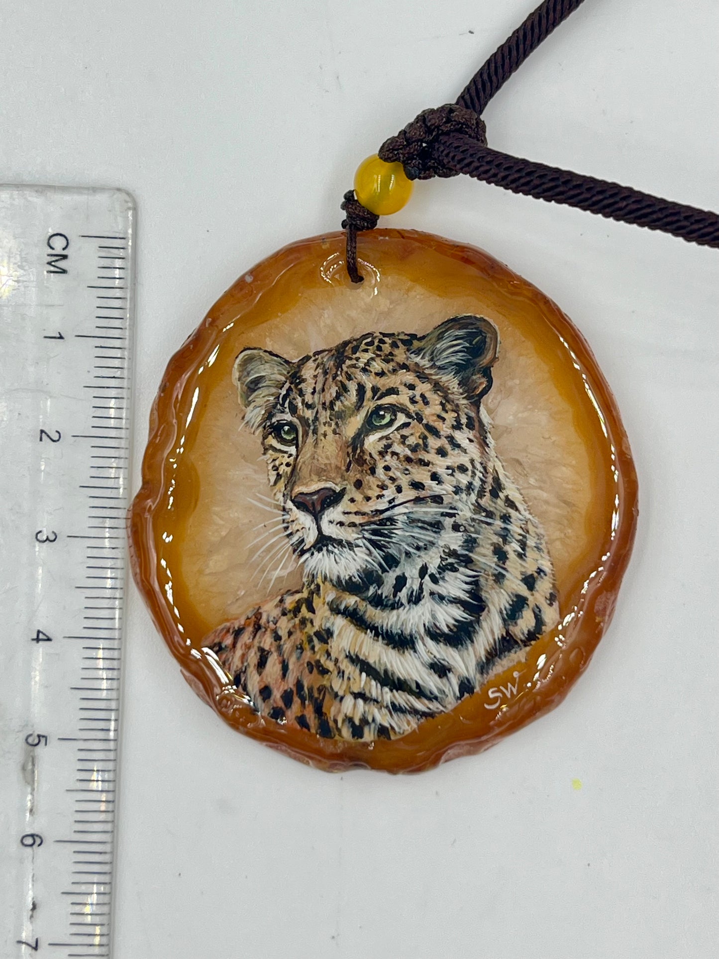 Einzigartige Anhänger /Der Leopard/Achat/Hand bemalt Juwelen und tragbare Kunst /Natur Schmuck