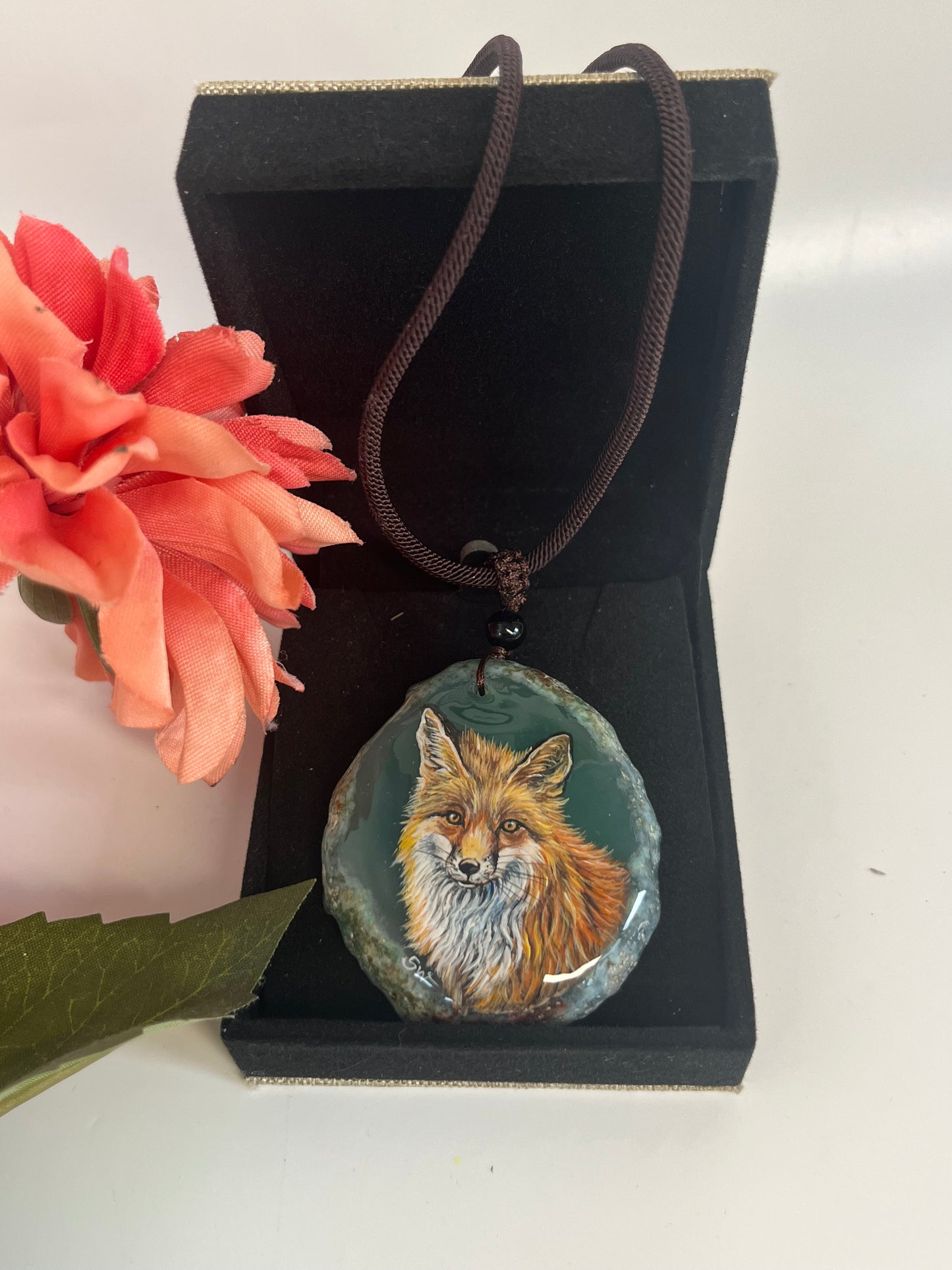 Einzigartige Anhänger /Der Fuchs/Achat/Hand bemalt Juwelen und tragbare Kunst /Natur Schmuck