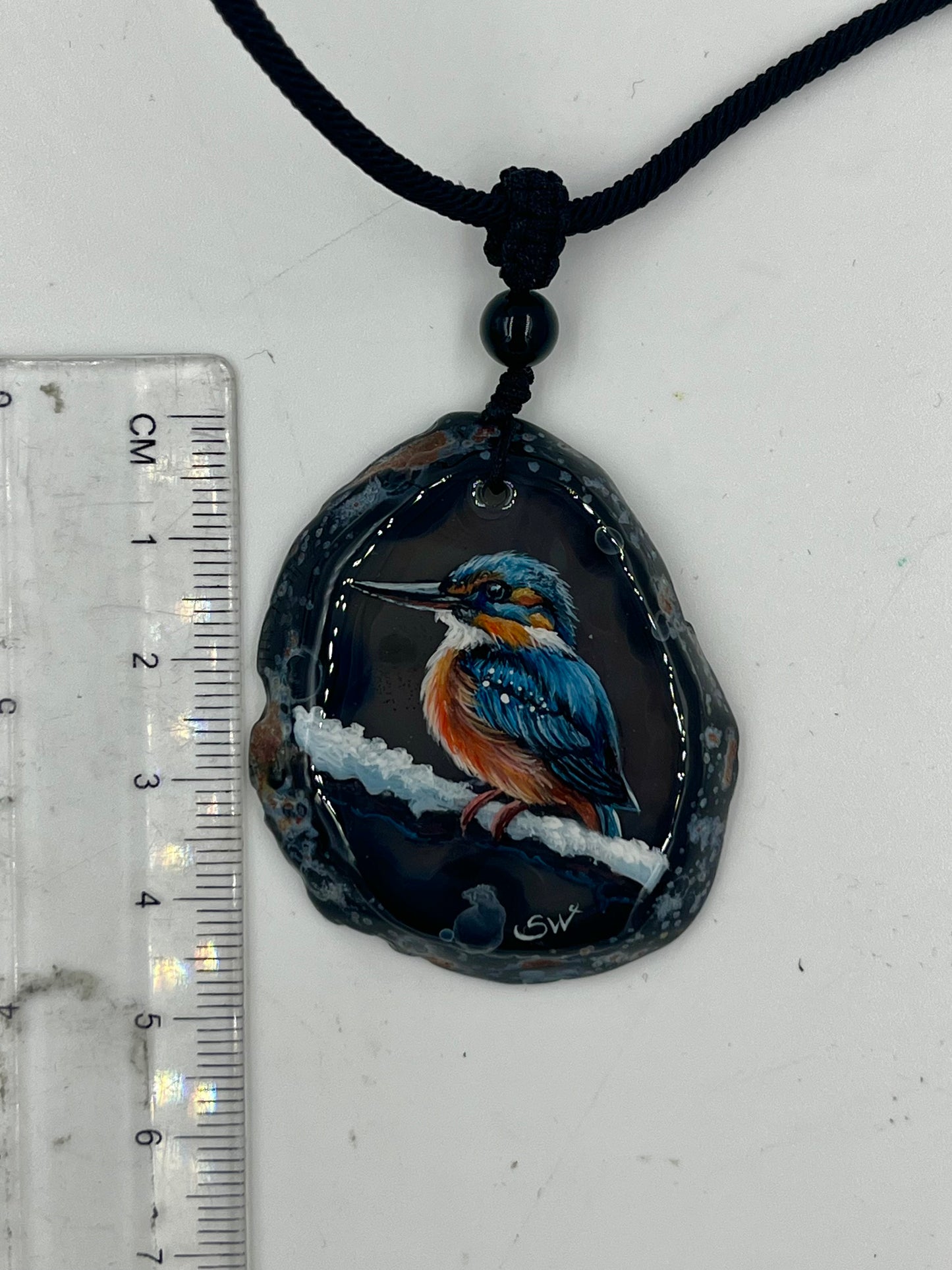 Einzigartige Anhänger /Der Eisvogel/Achat/Hand bemalt Juwelen und tragbare Kunst /Natur Schmuck