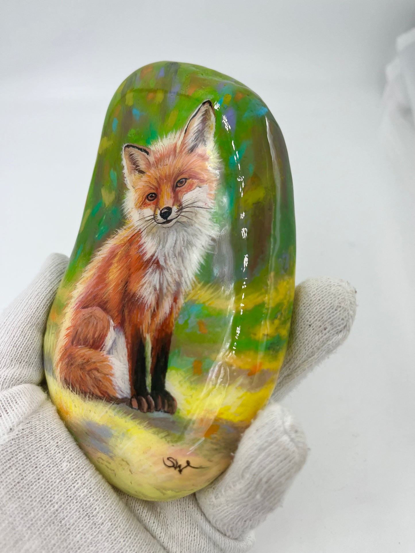 Einzigartig handbemalte Stein/der Fuchs /inklusive Tischstaffelei