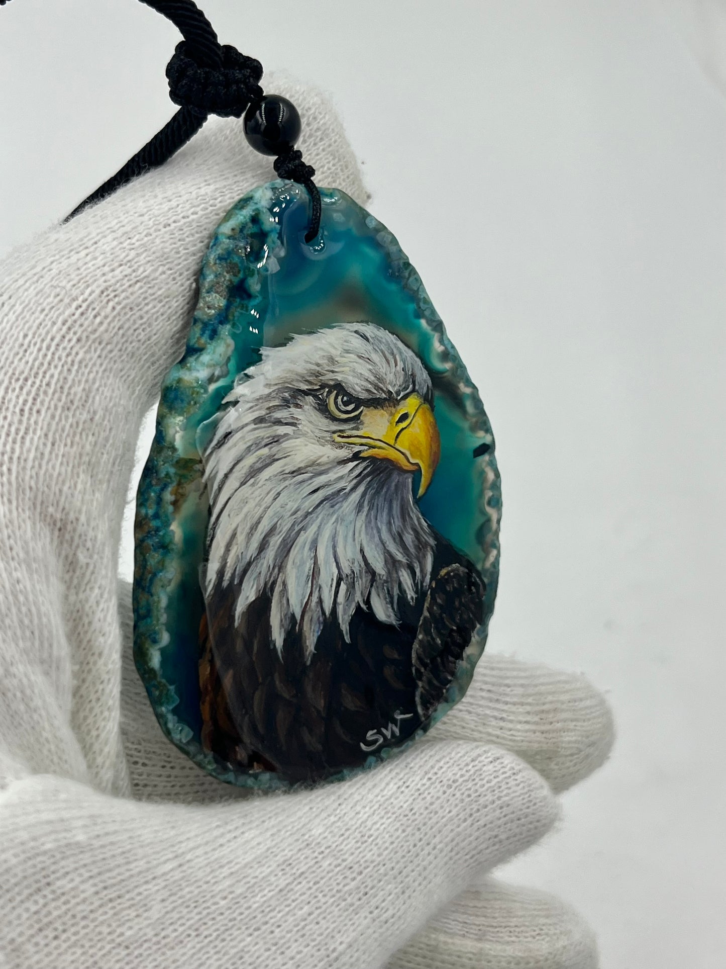 Einzigartige Anhänger /der Adler/Achat/Hand bemalt
