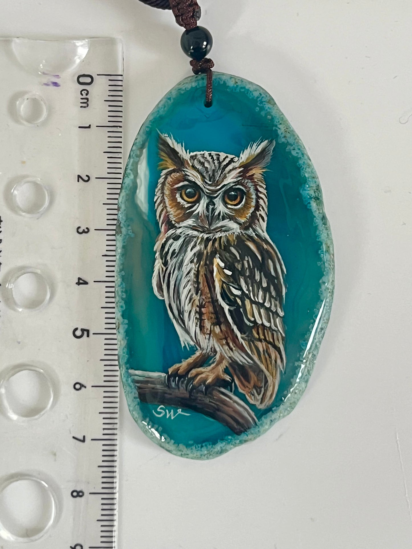 Einzigartige Anhänger /Der Eule /Achat/Hand bemalt Juwelen und tragbare Kunst /Natur Schmuck