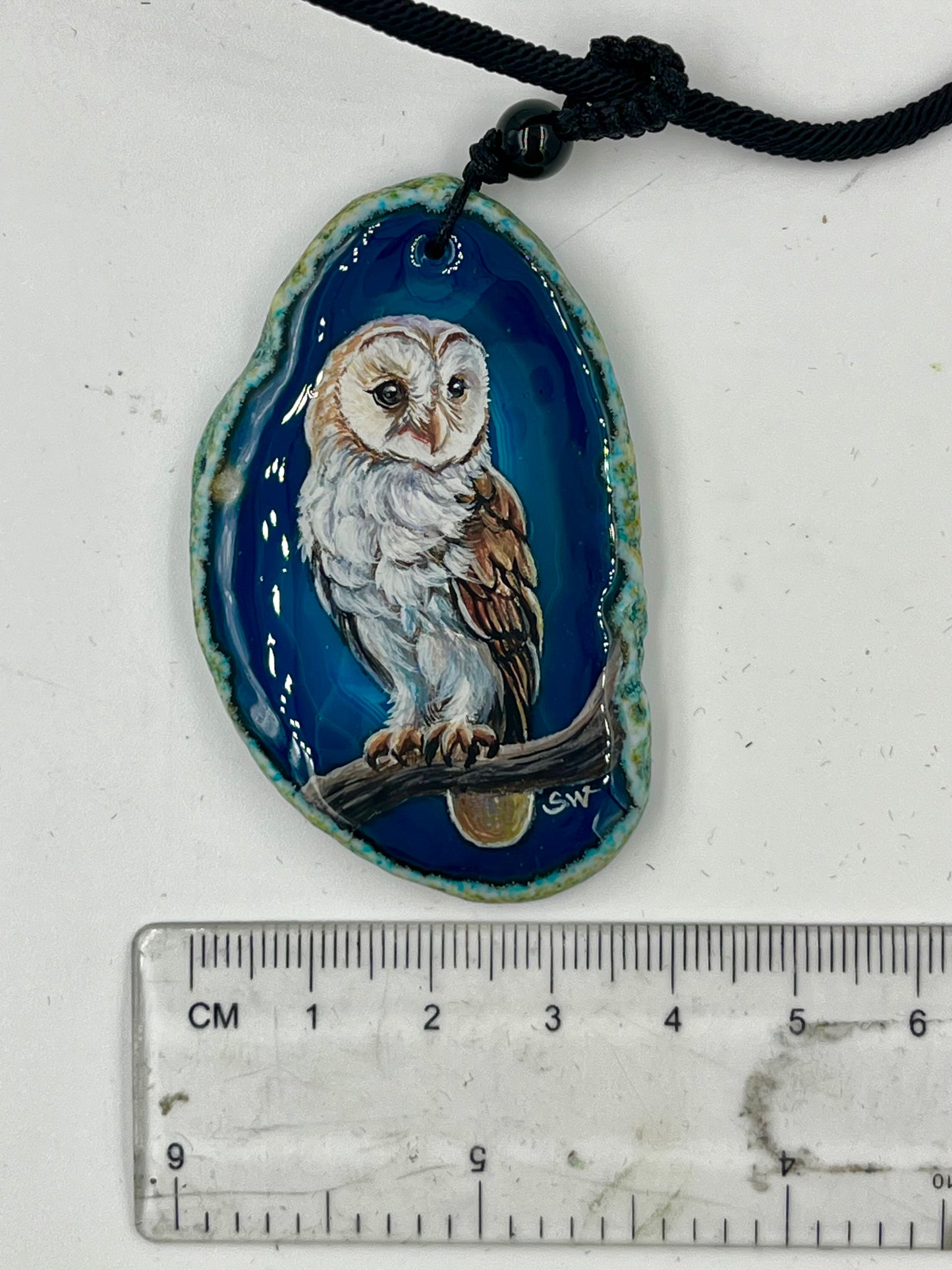Einzigartige Anhänger /Der Eule/Achat/Hand bemalt Juwelen und tragbare Kunst /Natur Schmuck