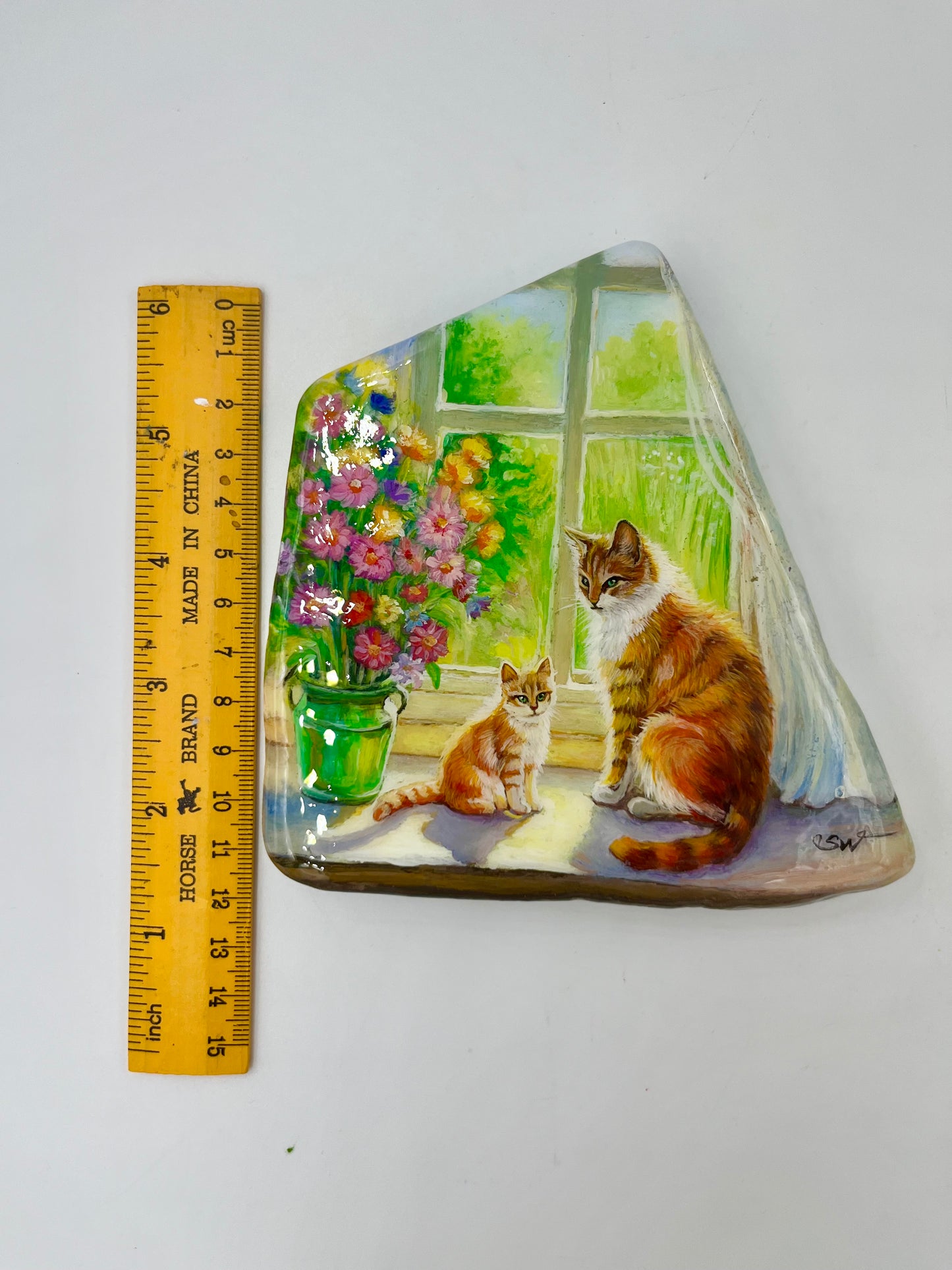 Einzigartig handbemalte Stein/die Katze/inklusive Tischstaffelei