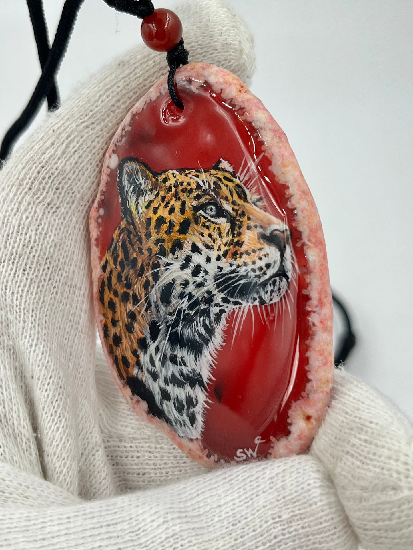 Einzigartige Anhänger /Der Leopard /Achat/Hand bemalt Juwelen und tragbare Kunst /Natur Schmuck