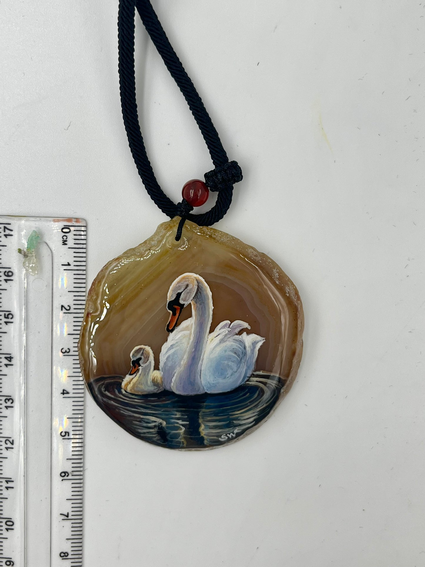 Einzigartige Anhänger /weisse Schwäne/Achat/Hand bemalt