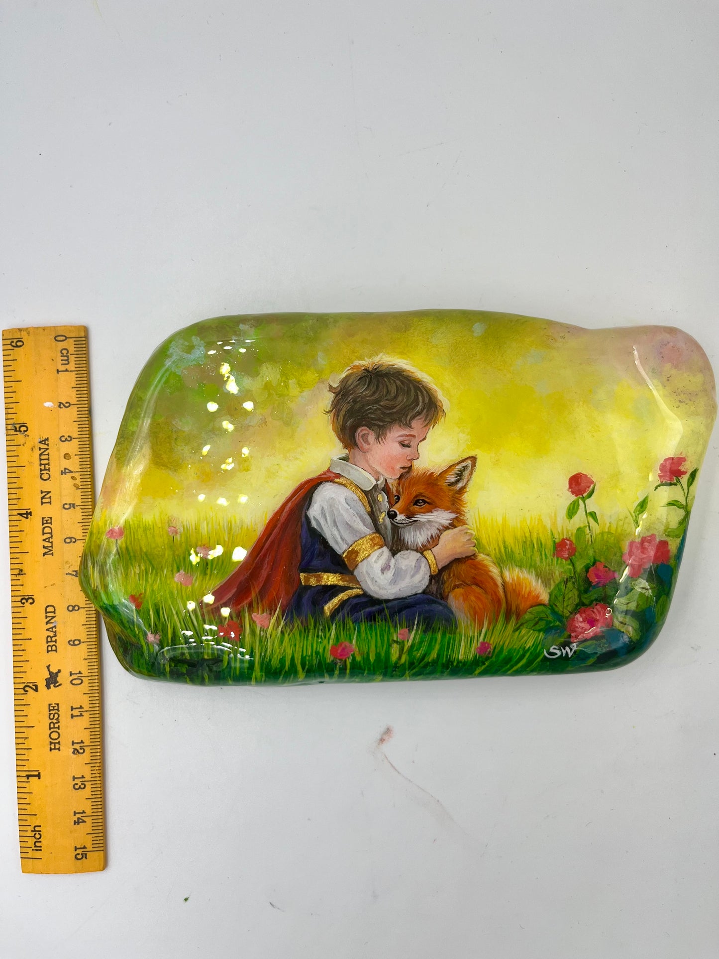 Einzigartig handbemalte Stein/der Der kleine Prinz und der Fuchs /inklusive Tischstaffelei
