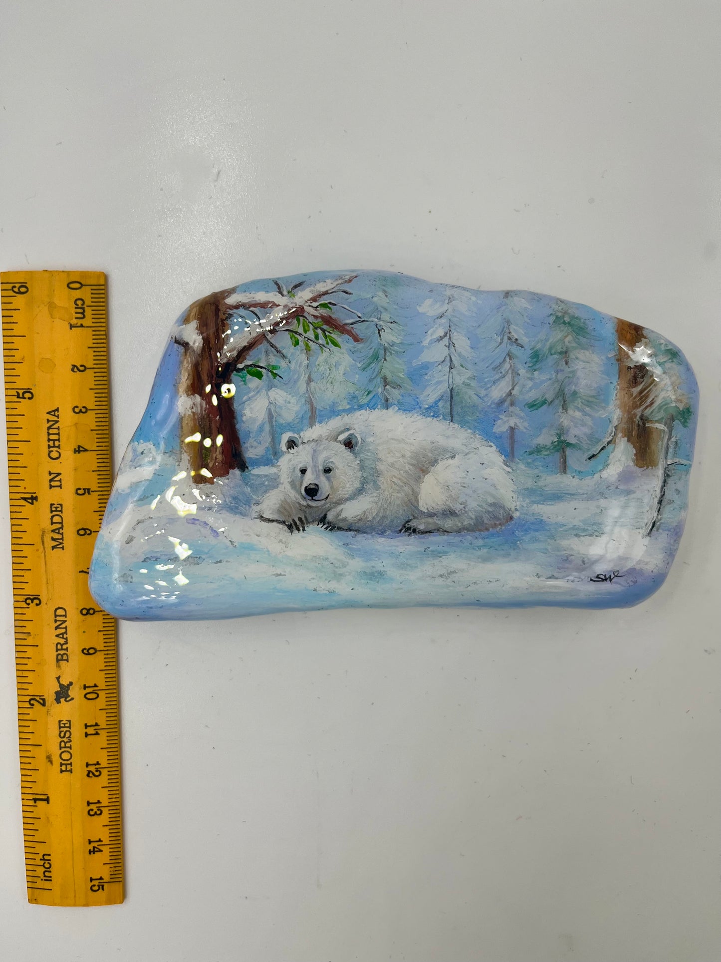 Einzigartig handbemalte Stein/der Eisbär/inklusive Tischstaffelei