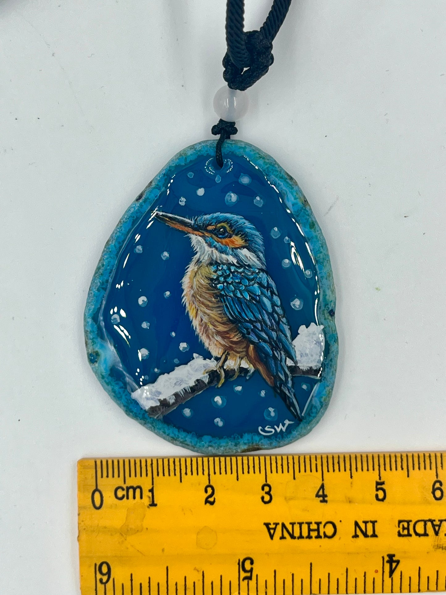 Einzigartige Anhänger /Der Eisvogel/Achat/Hand bemalt Juwelen und tragbare Kunst /Natur Schmuck
