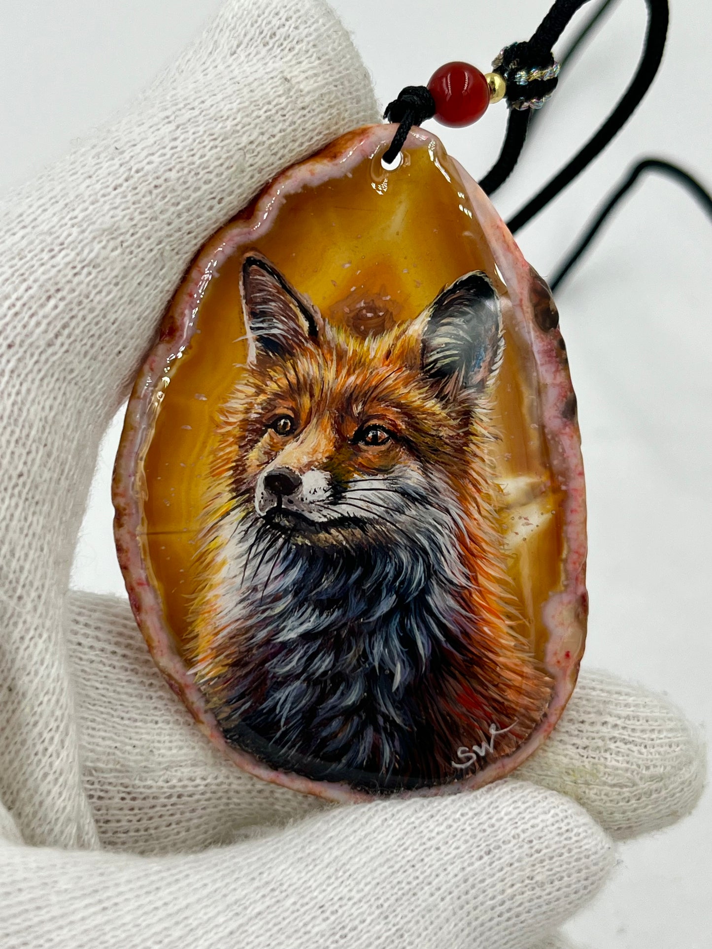 Einzigartige Anhänger /Der Fuchs /Achat/Hand bemalt Juwelen und tragbare Kunst /Natur Schmuck
