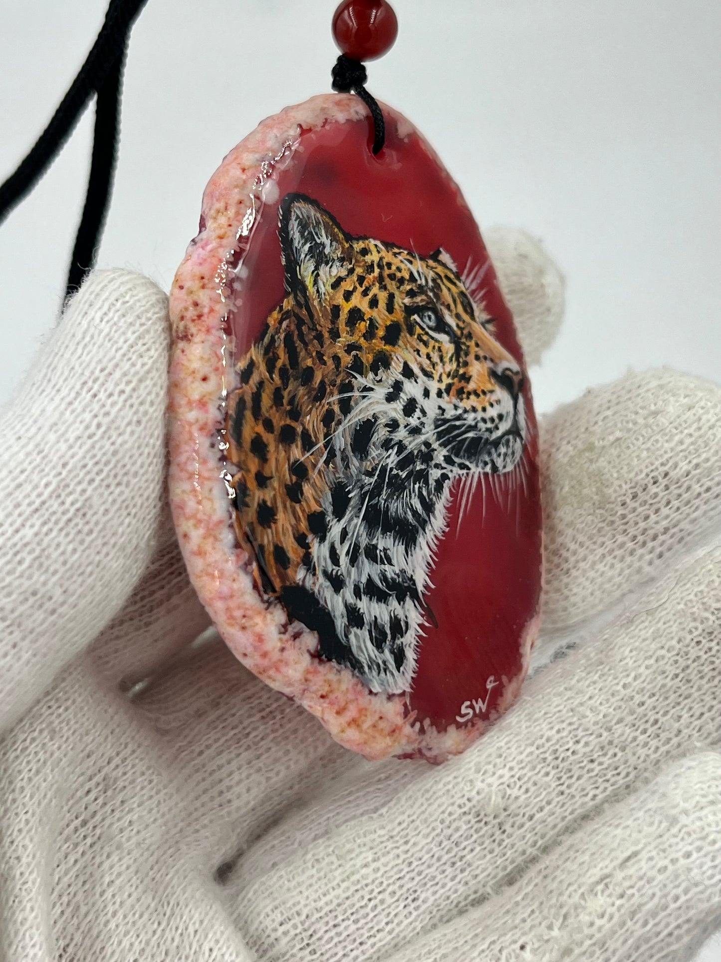 Einzigartige Anhänger /Der Leopard /Achat/Hand bemalt Juwelen und tragbare Kunst /Natur Schmuck