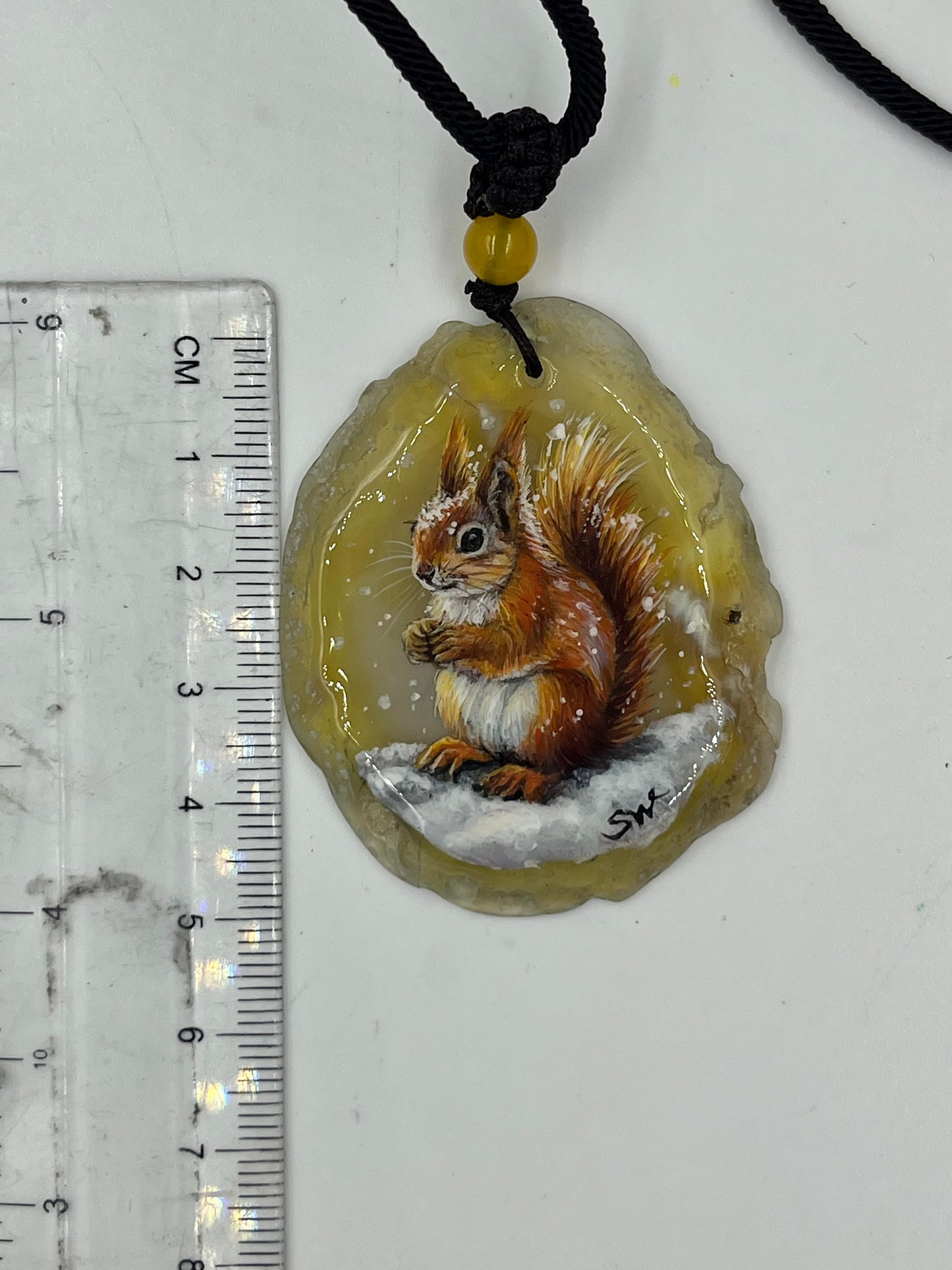 Einzigartige Anhänger /Das Eichhörnchen/Achat/Hand bemalt Juwelen und tragbare Kunst /Natur Schmuck