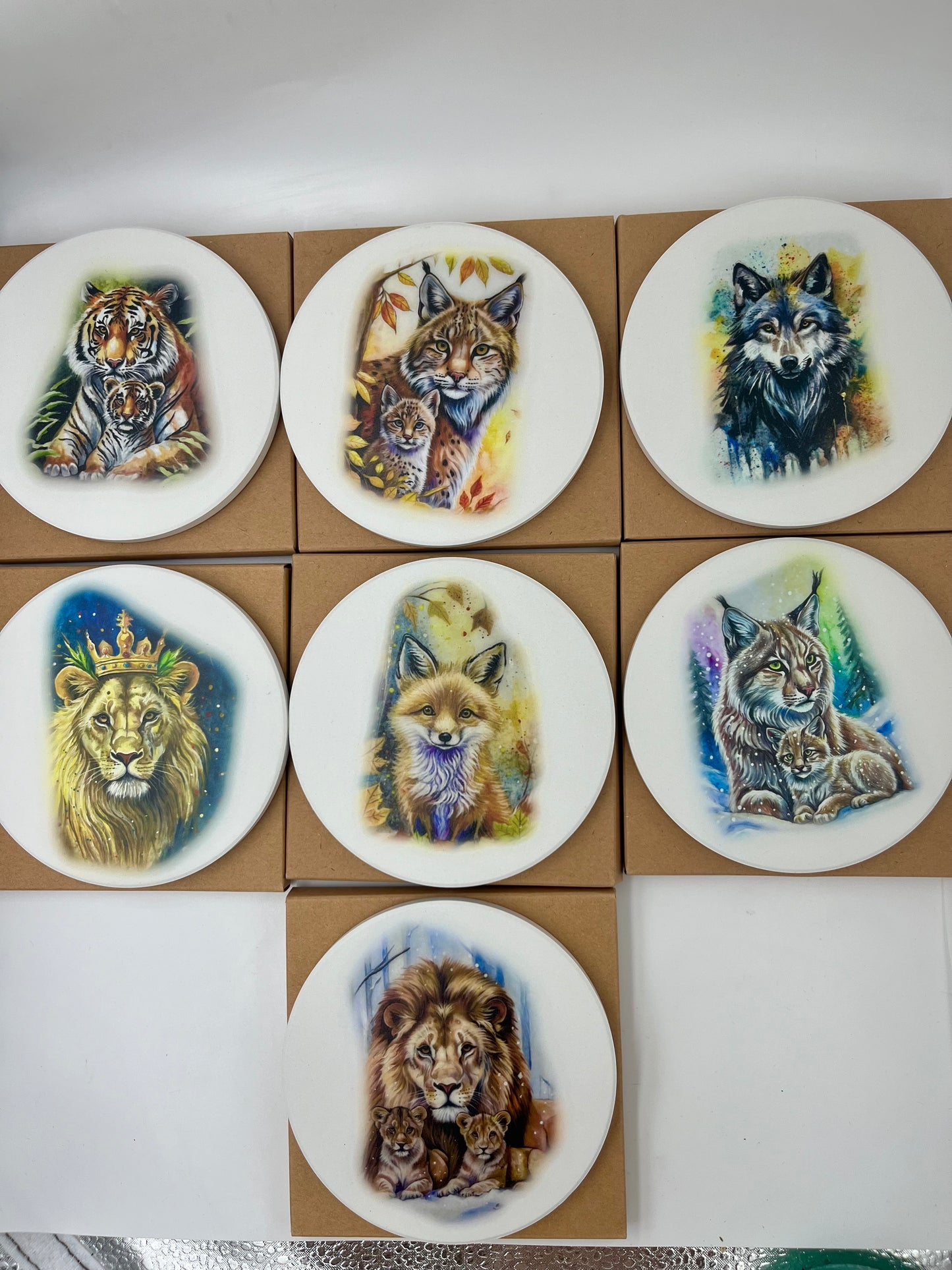 Keramikuntersetzer/ der Löwe / Keramik Dolomit und Kork/ Kunstdruck