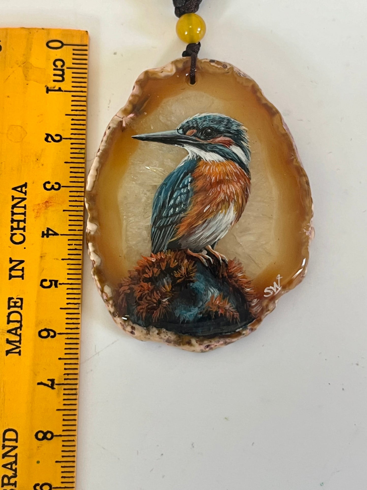 Einzigartige Anhänger /Der Eisvogel/Achat/Hand bemalt Juwelen und tragbare Kunst /Natur Schmuck