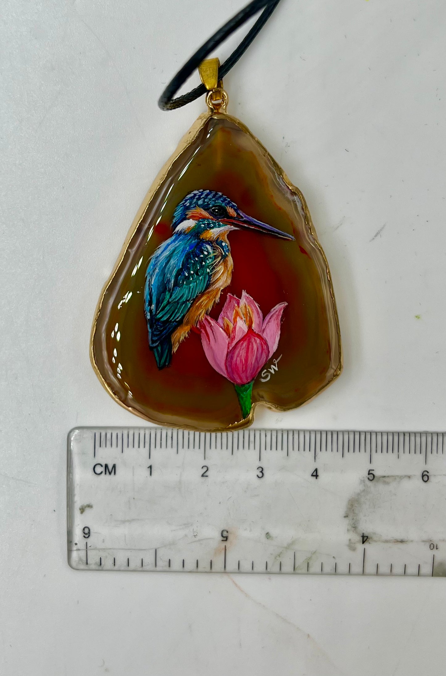 Einzigartige Anhänger /der Eisvogel /Achat/Hand bemalt