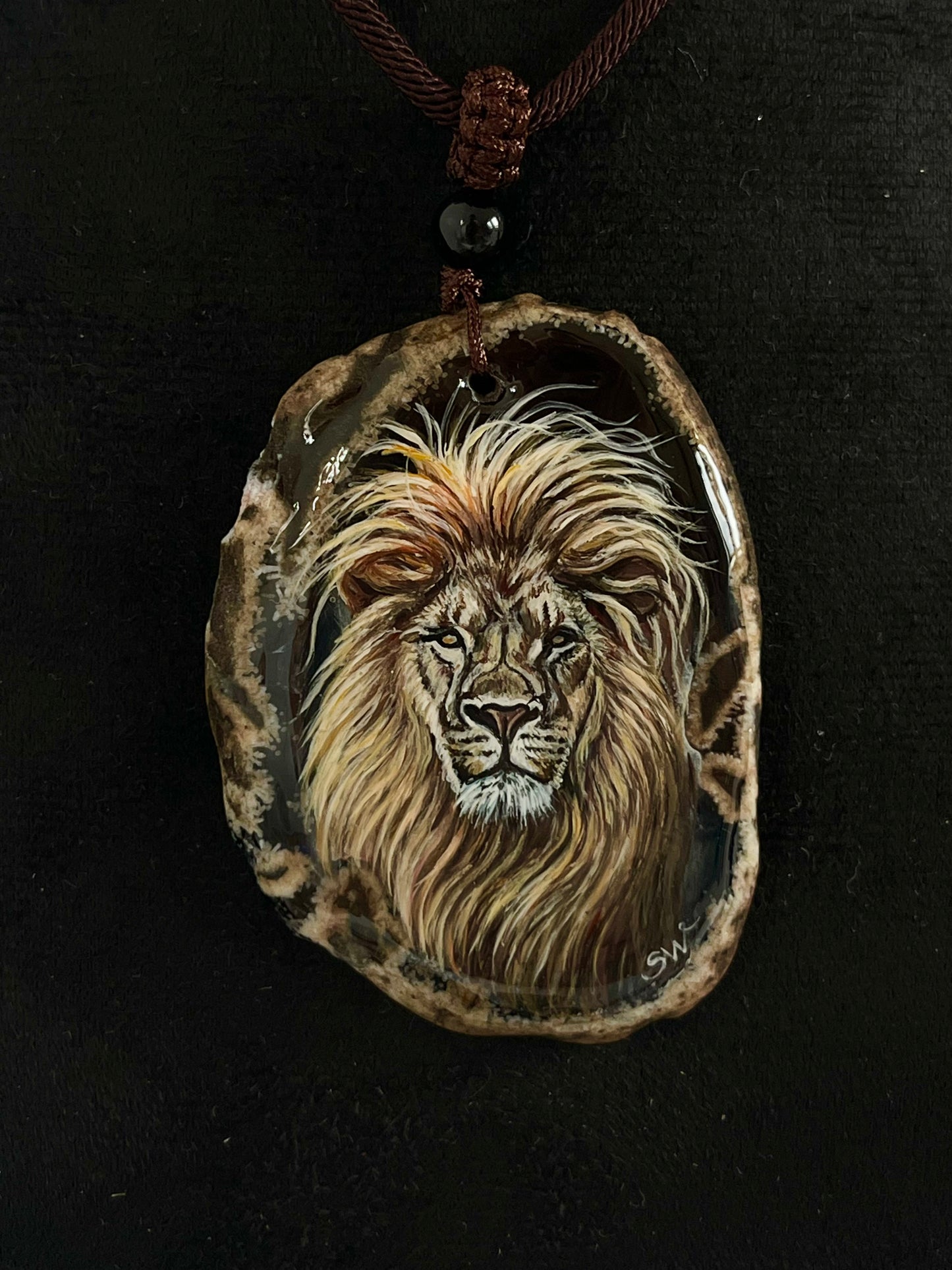 Einzigartige Anhänger /Der Löwe/Achat/Hand bemalt Juwelen und tragbare Kunst /Natur Schmuck