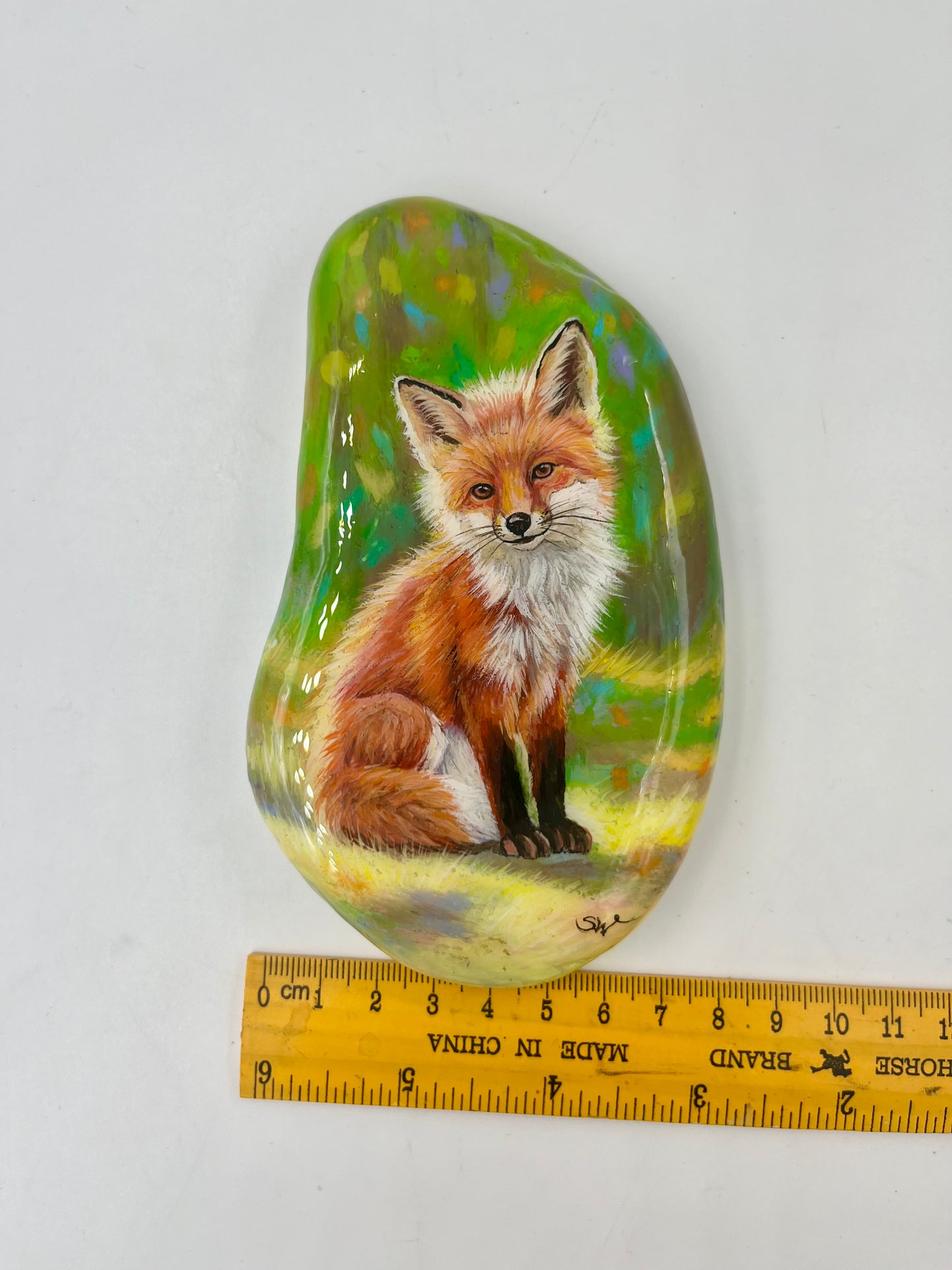 Einzigartig handbemalte Stein/der Fuchs /inklusive Tischstaffelei