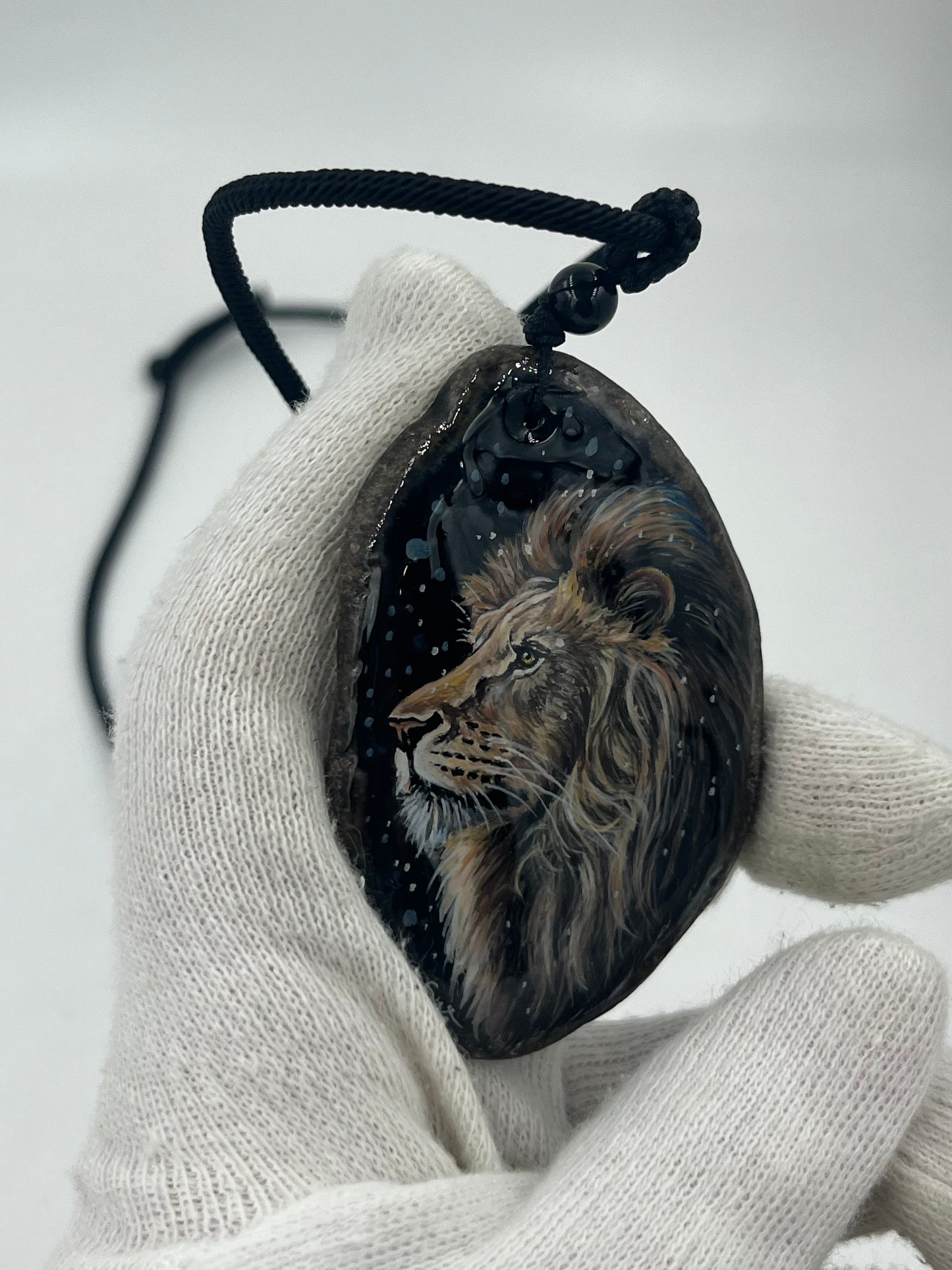 Einzigartige Anhänger /Der Löwe/Achat/Hand bemalt Juwelen und tragbare Kunst /Natur Schmuck
