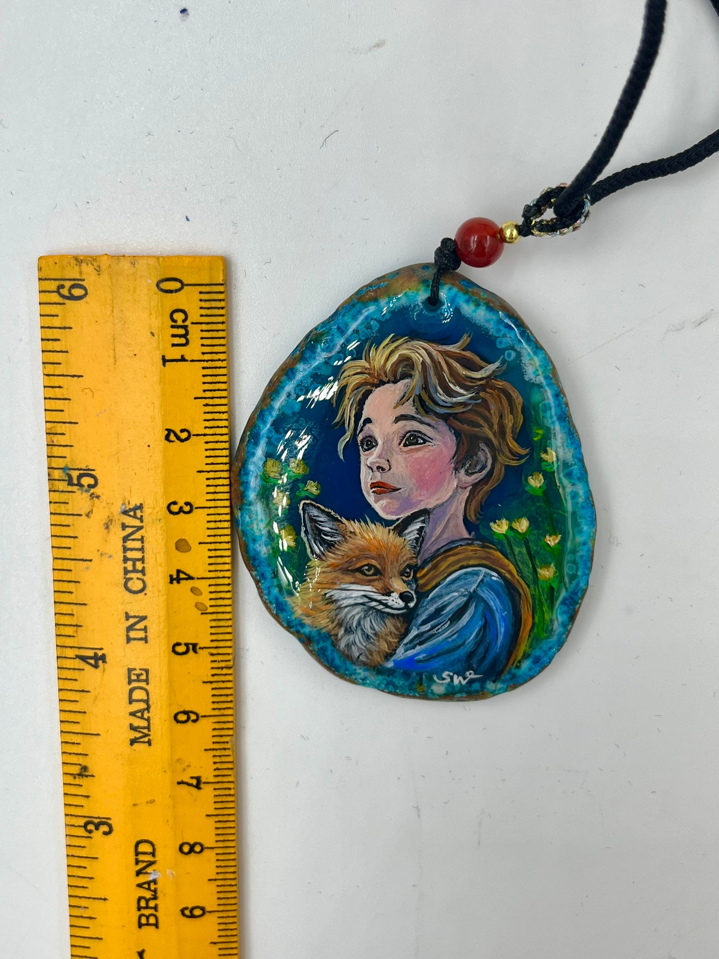 Einzigartige Anhänger /Der kleine Prinz und der Fuchs/Achat/Hand bemalt