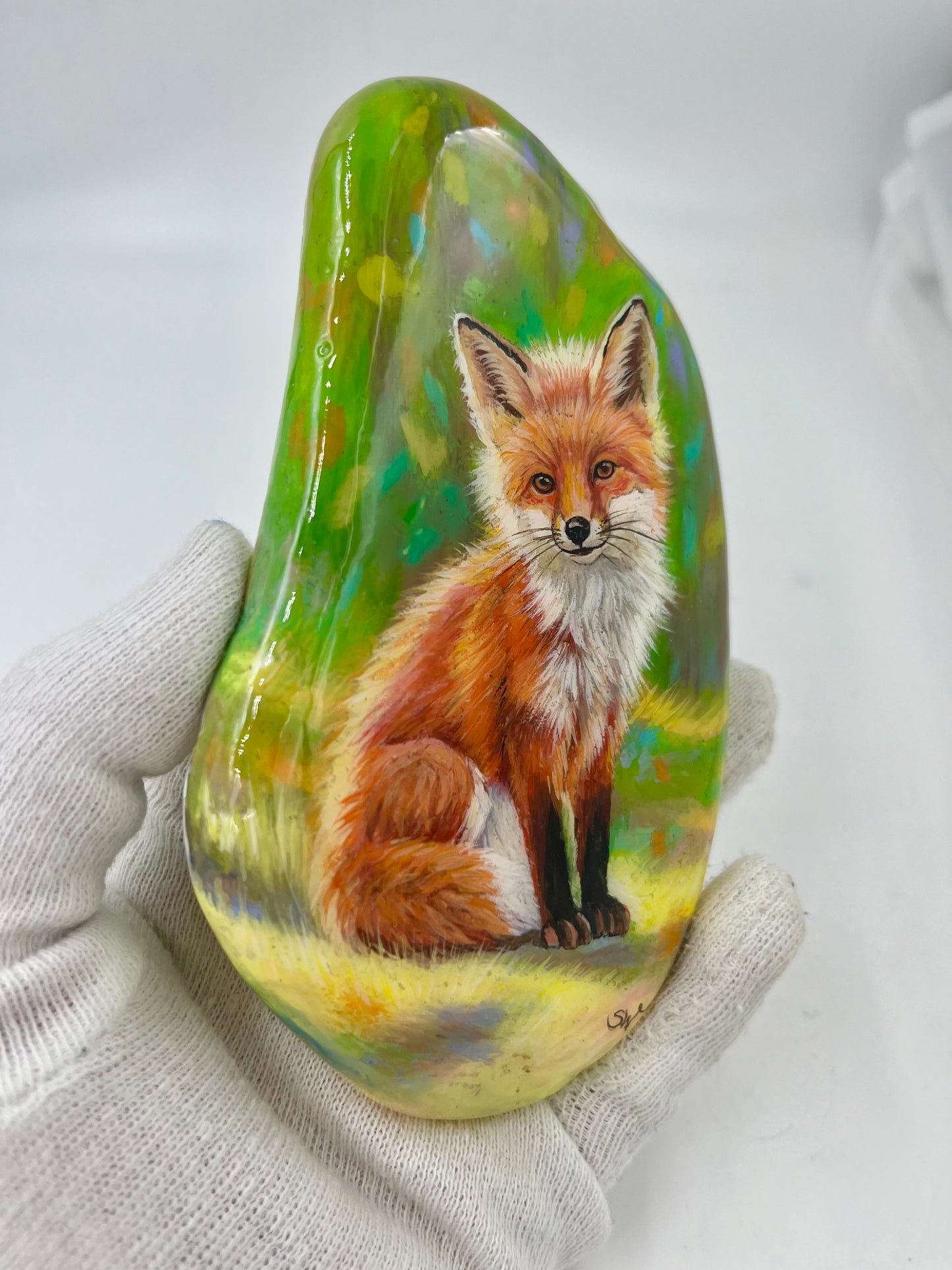 Einzigartig handbemalte Stein/der Fuchs /inklusive Tischstaffelei