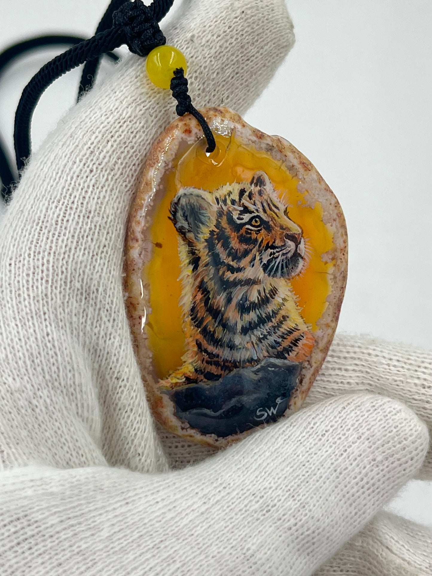 Einzigartige Anhänger /der Tigerbaby/Achat/Hand bemalt Juwelen und tragbare Kunst /Natur Schmuck