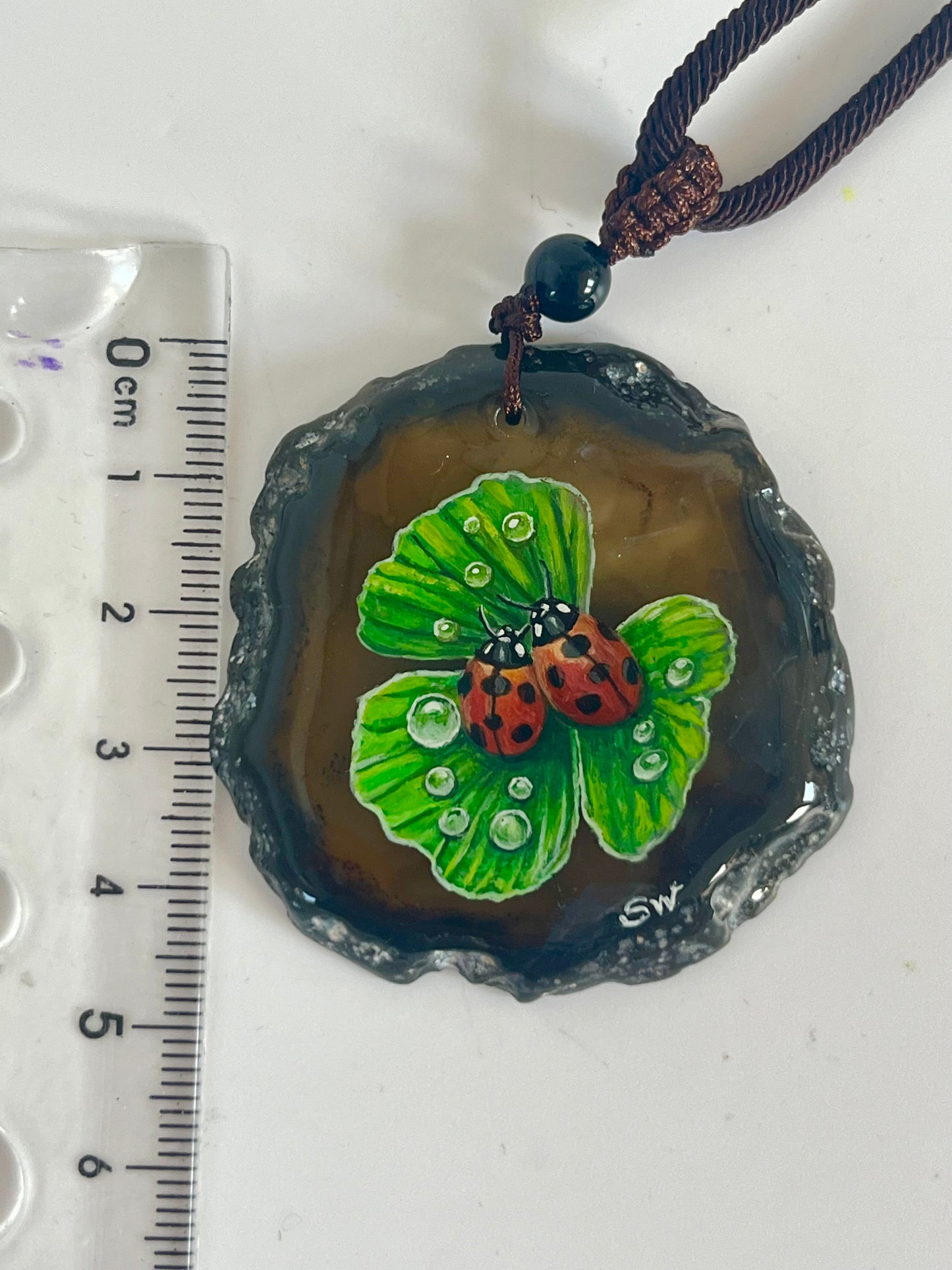 Einzigartige Anhänger /zwei Marienkäfer/Achat/Hand bemalt Juwelen und tragbare Kunst /Natur Schmuck