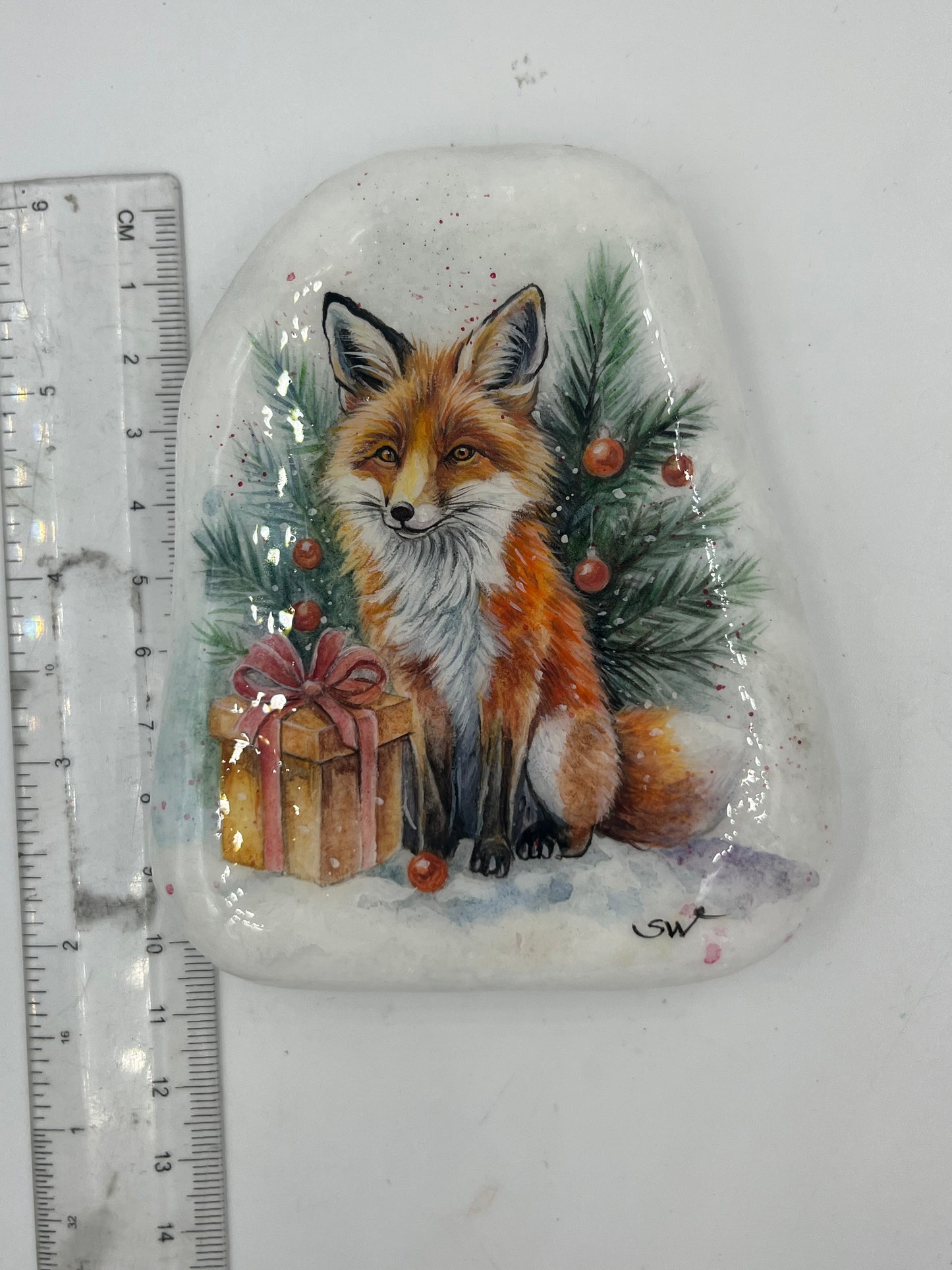 Einzigartig handbemalte Stein/der Fuchs /inklusive Tischstaffelei