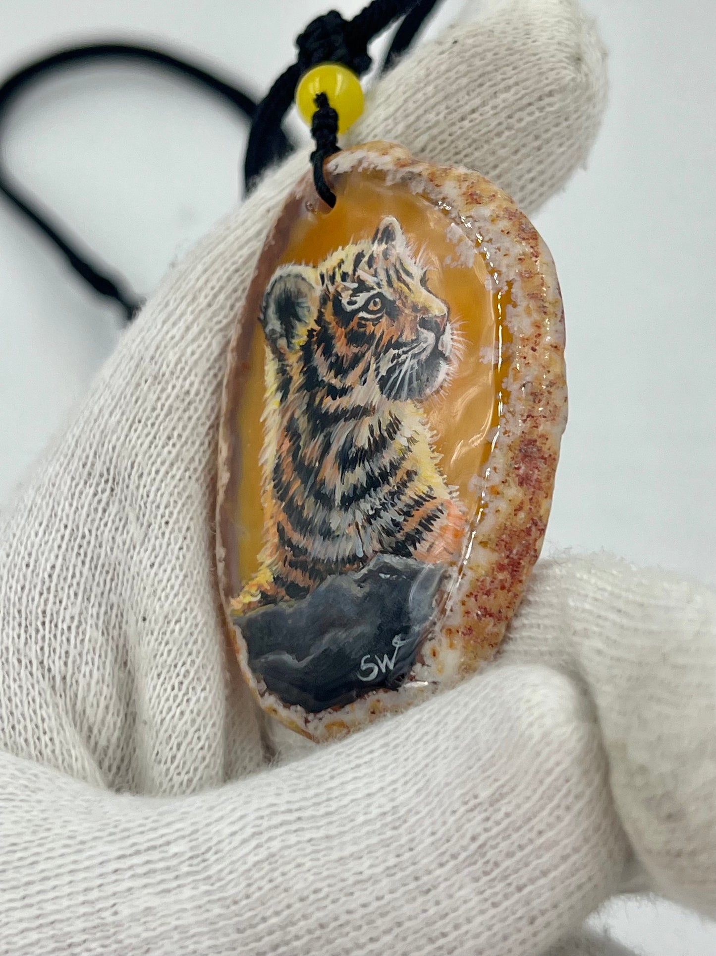 Einzigartige Anhänger /der Tigerbaby/Achat/Hand bemalt Juwelen und tragbare Kunst /Natur Schmuck