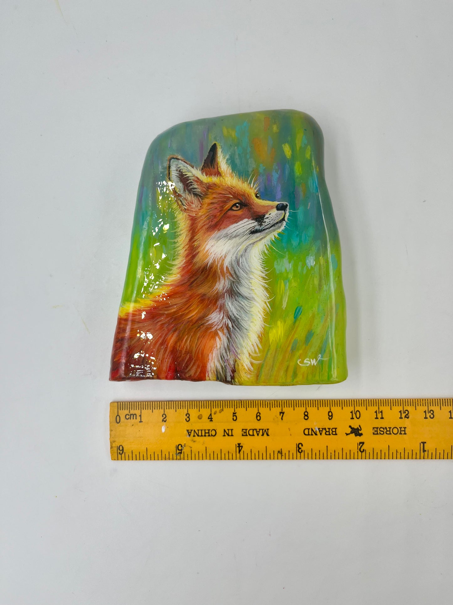 Einzigartig handbemalte Stein/der Fuchs /inklusive Tischstaffelei