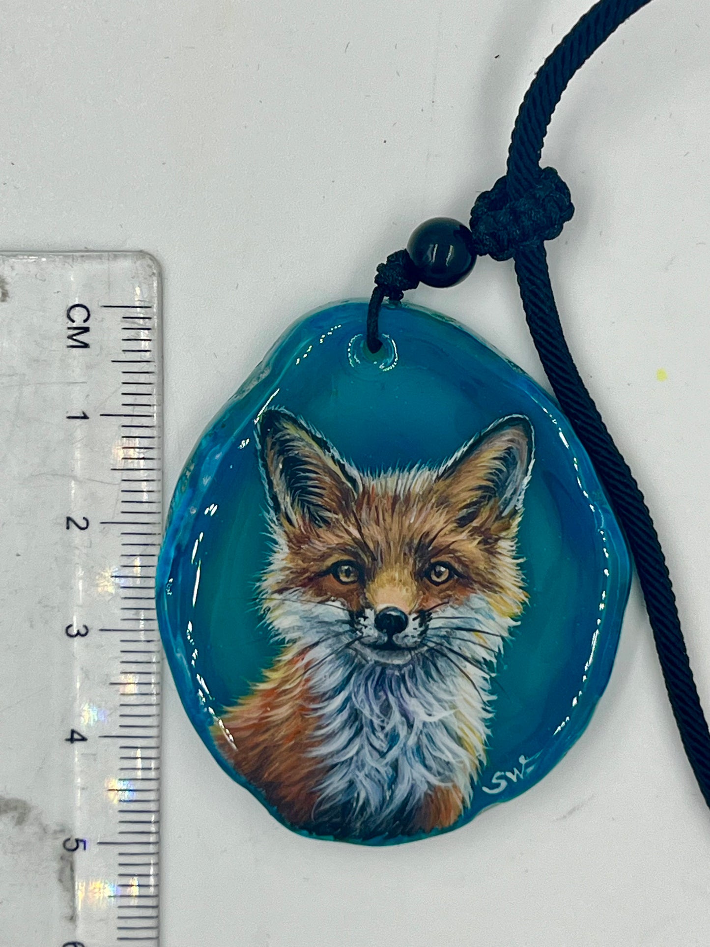 Einzigartige Anhänger /Das Fuchsbaby/Achat/Hand bemalt Juwelen und tragbare Kunst /Natur Schmuck