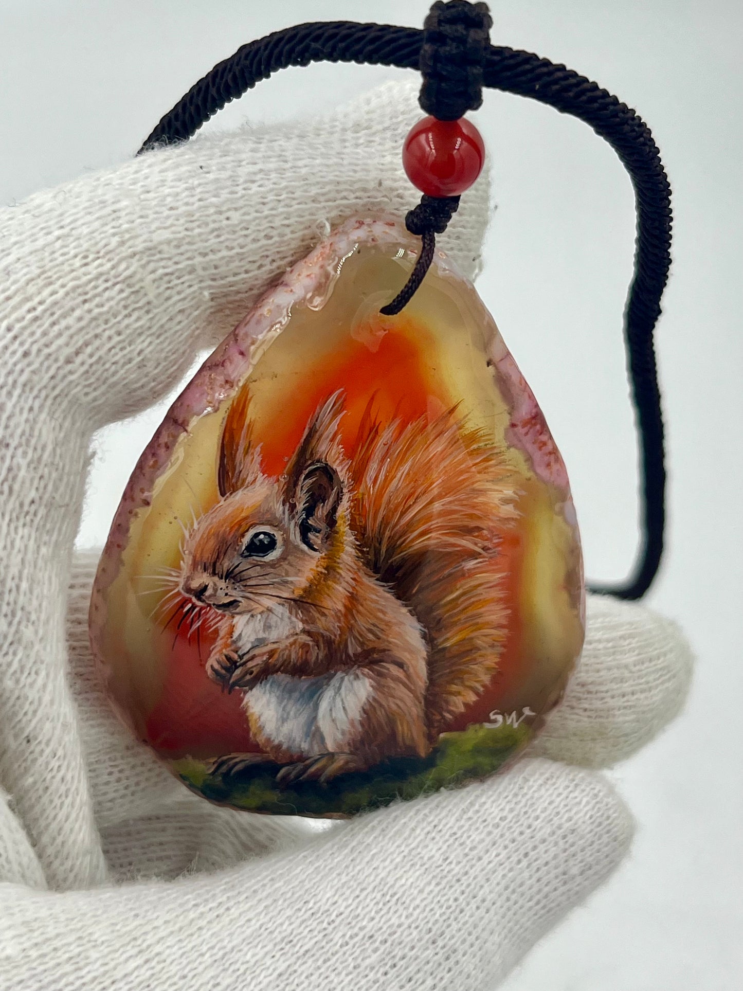 Einzigartige Anhänger /Das Eichhörnchen/Achat/Hand bemalt Juwelen und tragbare Kunst /Natur Schmuck