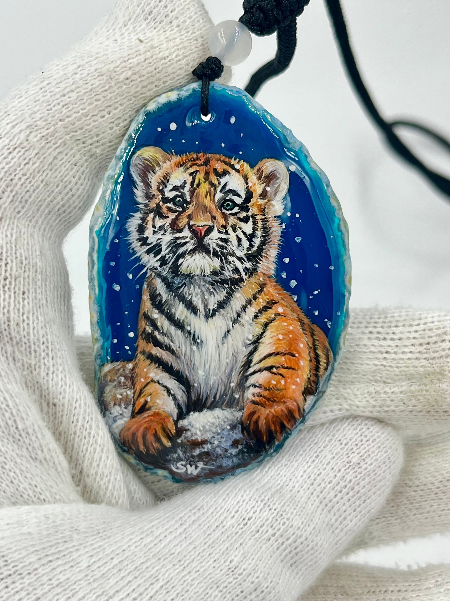Einzigartige Anhänger /Das Tigerbaby /Achat/Hand bemalt Juwelen und tragbare Kunst /Natur Schmuck