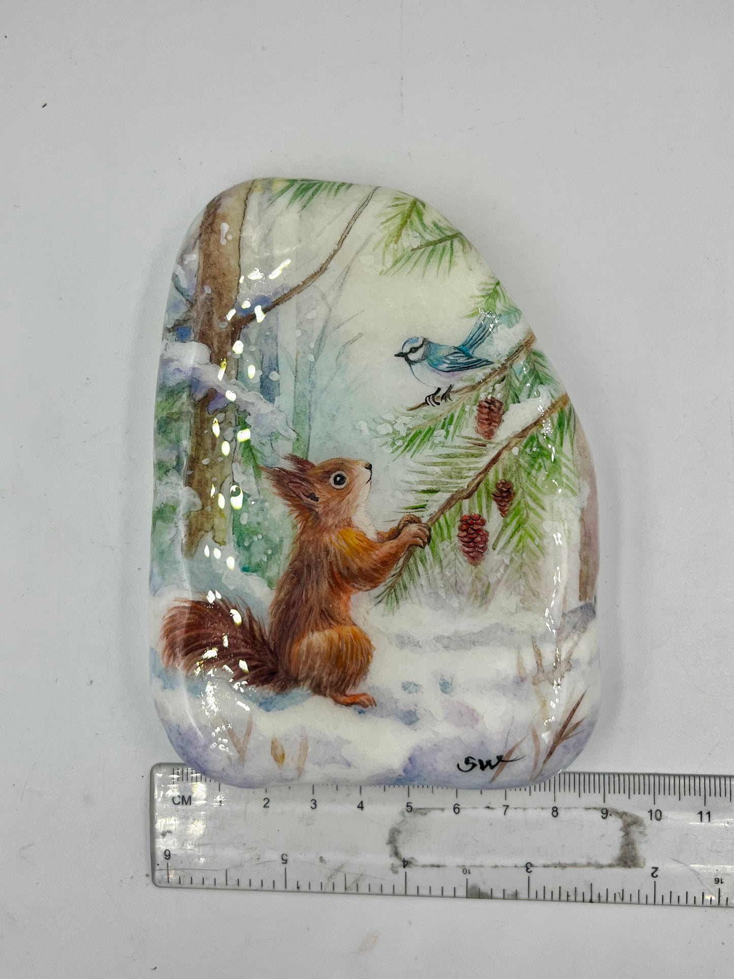 Einzigartig handbemalte Stein/Winterliche Szenerie /inklusive Tischstaffelei