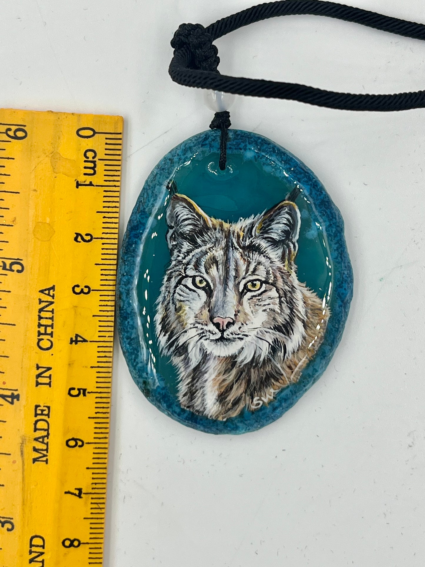 Einzigartige Anhänger /Der Luchs/Achat/Hand bemalt Juwelen und tragbare Kunst /Natur Schmuck