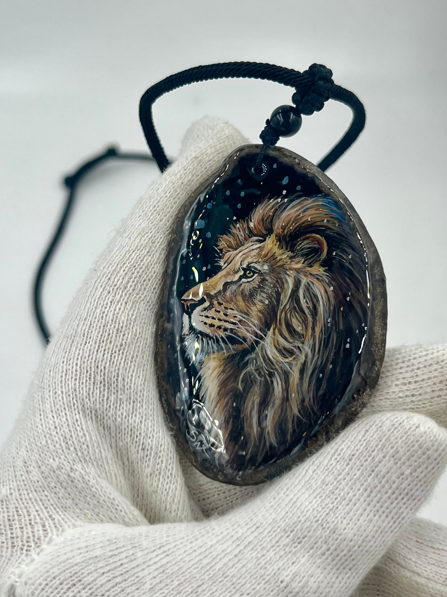 Einzigartige Anhänger /Der Löwe/Achat/Hand bemalt Juwelen und tragbare Kunst /Natur Schmuck