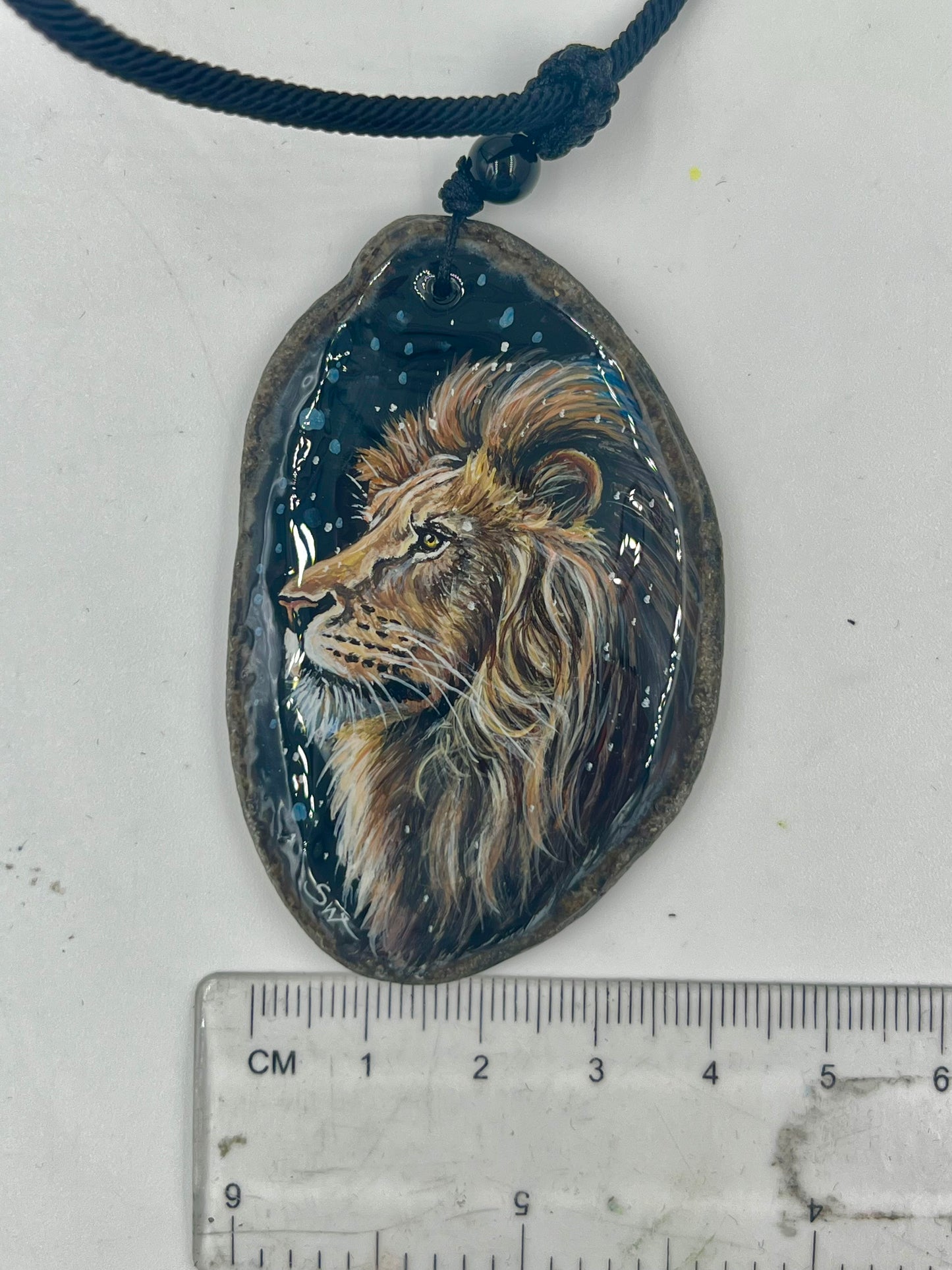 Einzigartige Anhänger /Der Löwe/Achat/Hand bemalt Juwelen und tragbare Kunst /Natur Schmuck