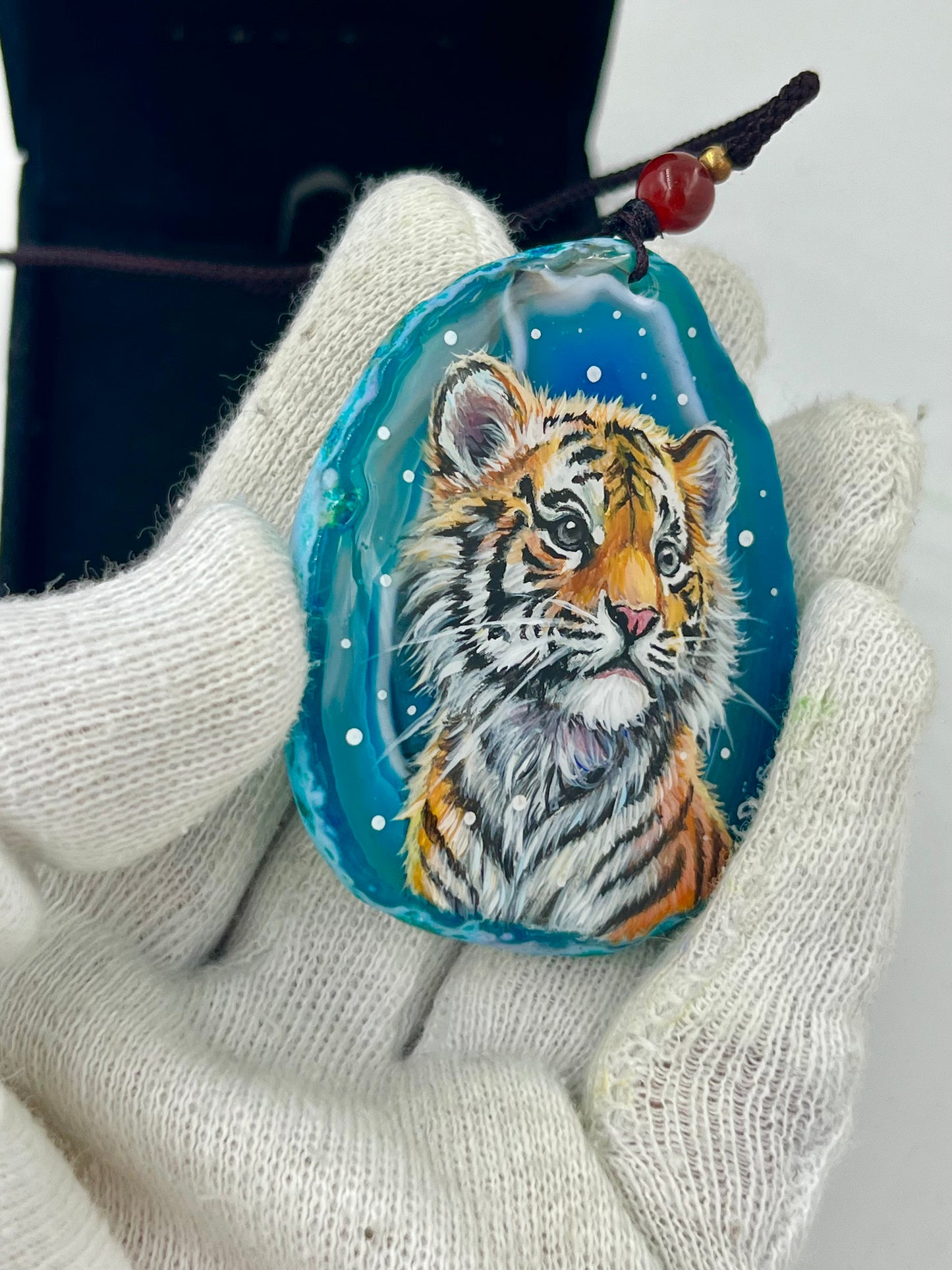 Einzigartige Anhänger /der kleine Tiger/Achat/Hand bemalt