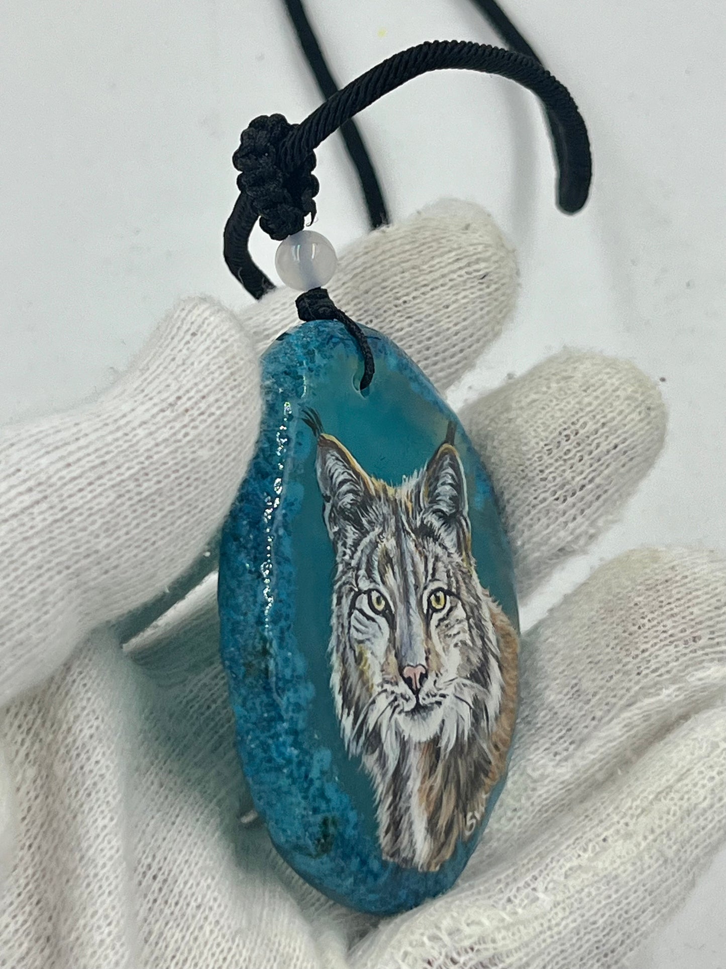 Einzigartige Anhänger /Der Luchs/Achat/Hand bemalt Juwelen und tragbare Kunst /Natur Schmuck