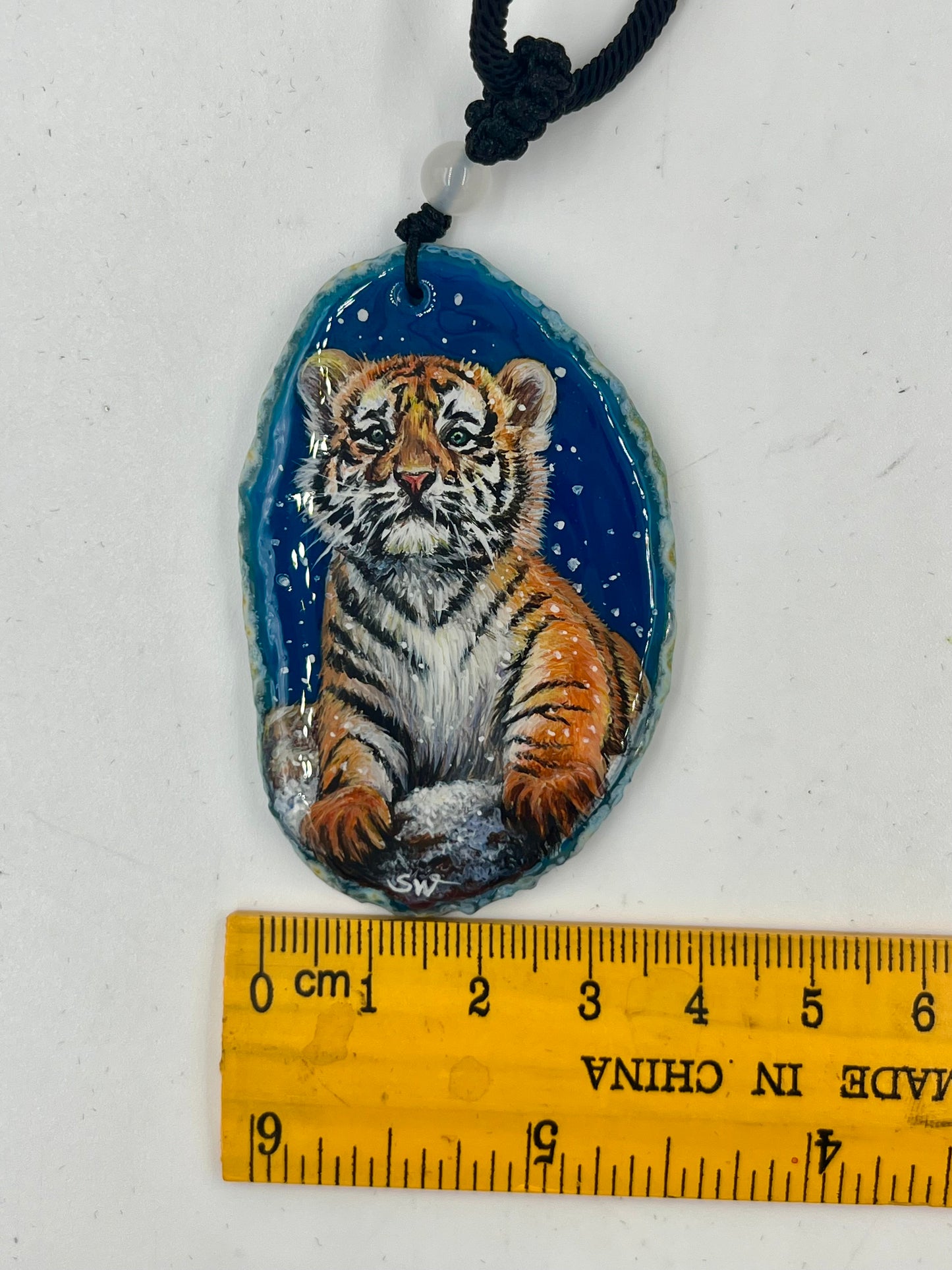 Einzigartige Anhänger /Das Tigerbaby /Achat/Hand bemalt Juwelen und tragbare Kunst /Natur Schmuck